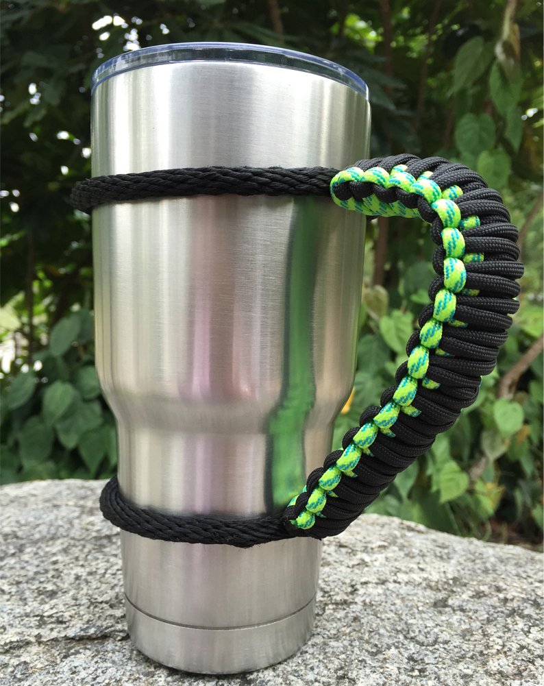 MOCE Handmade Paracord Handle for Yeti/Rtic/Ozark Trail Rambler 30 Oz Tumbler. Green/Black