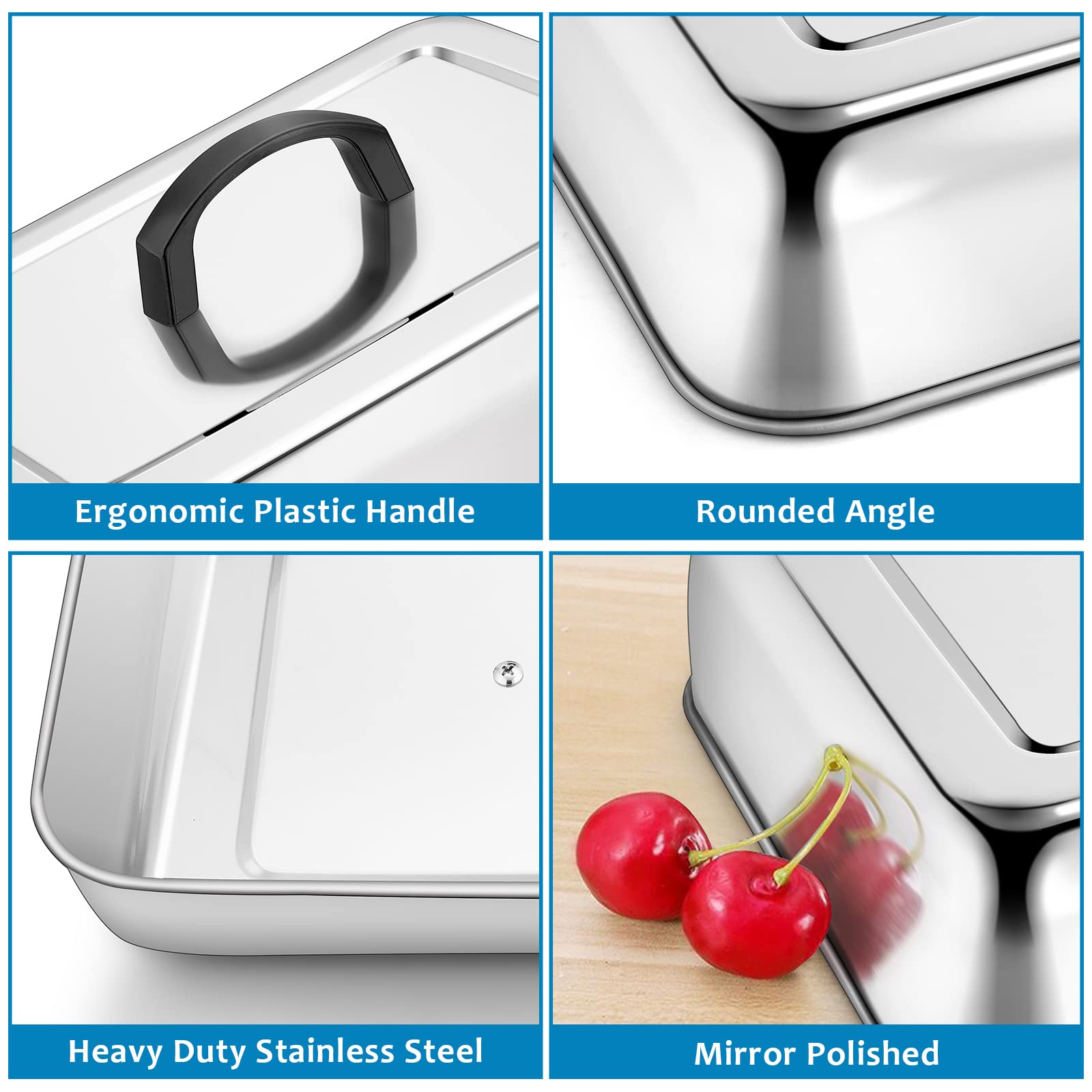 2Pcs Rectangular Basting Cover, Hasteel Stainless Steel Cheese Melting Dome Steaming Cover Lid, Heavy Duty Griddle Grill Accesso