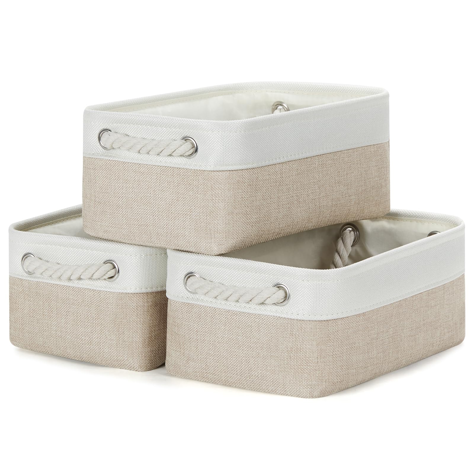 Bidtakay Small Baskets Fabric Storage Baskets For Organizing 3-Pack 12X8X5 Inch Collapsible Storage Bins For Shelves Canvas Bins