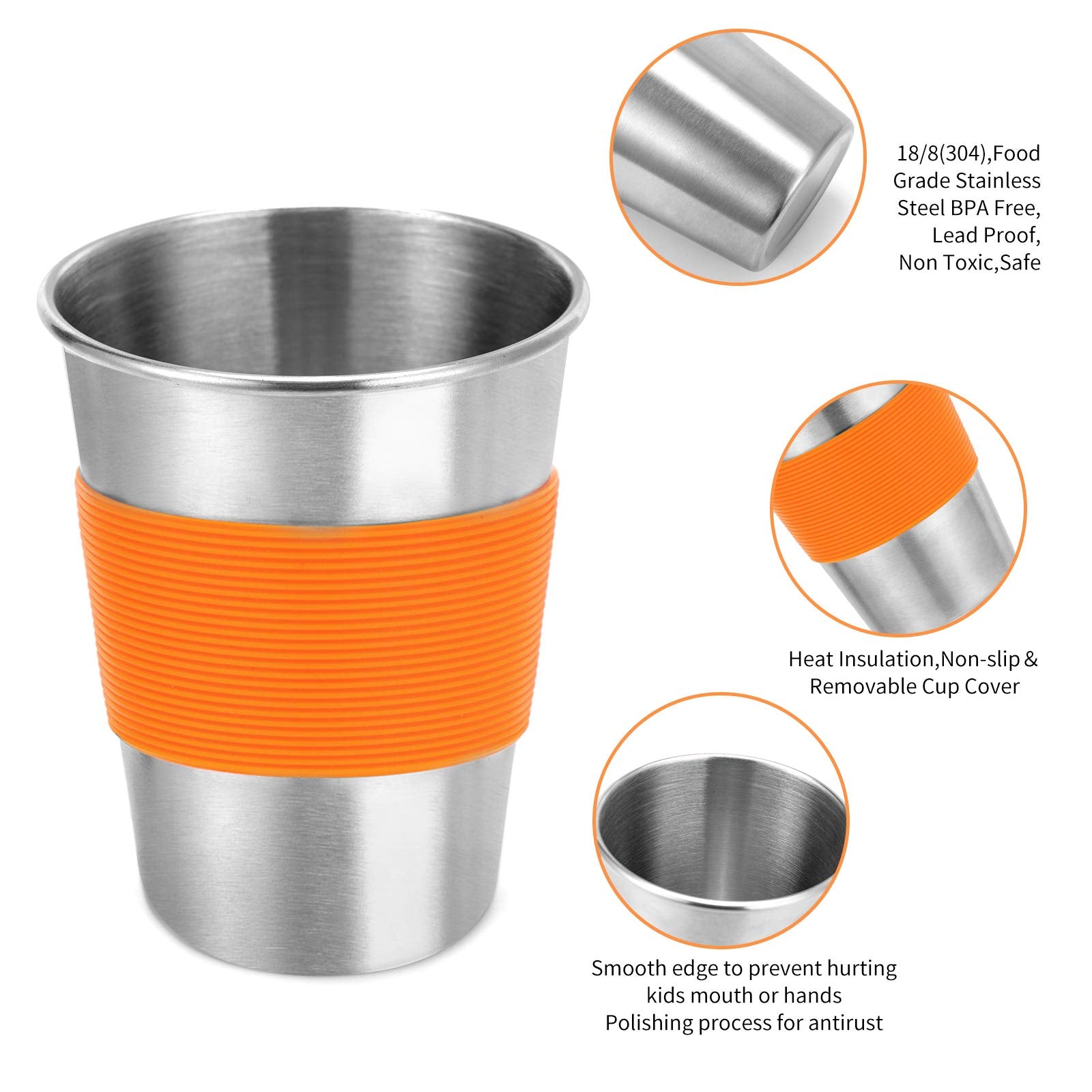 Dorihom Kids Stainless Steel Cups, Metal Drinking Glasses With Silicone Lids &Sleeves& Straws, Perfect For Indoor And Outdoor Ac