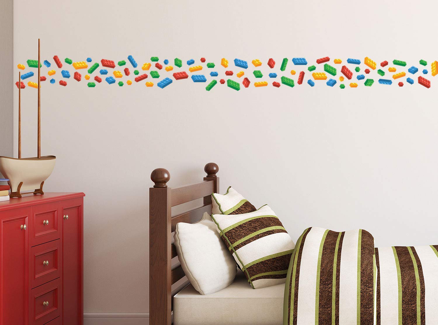 Sunny Decals Mini- Building Block Bricks Fabric Wall Decals, Set Of 98 Blocks In 4 Colors - Removable, Reusable, Respositionable