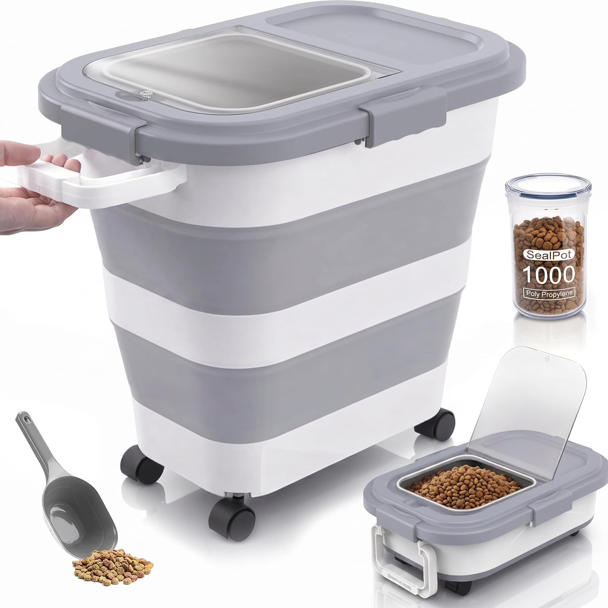Home & Hearthly Collapsible Rice Storage Container 2535 lbs, Airtight, SpaceSaving Food Storage Bin with Wheels and Measuring 