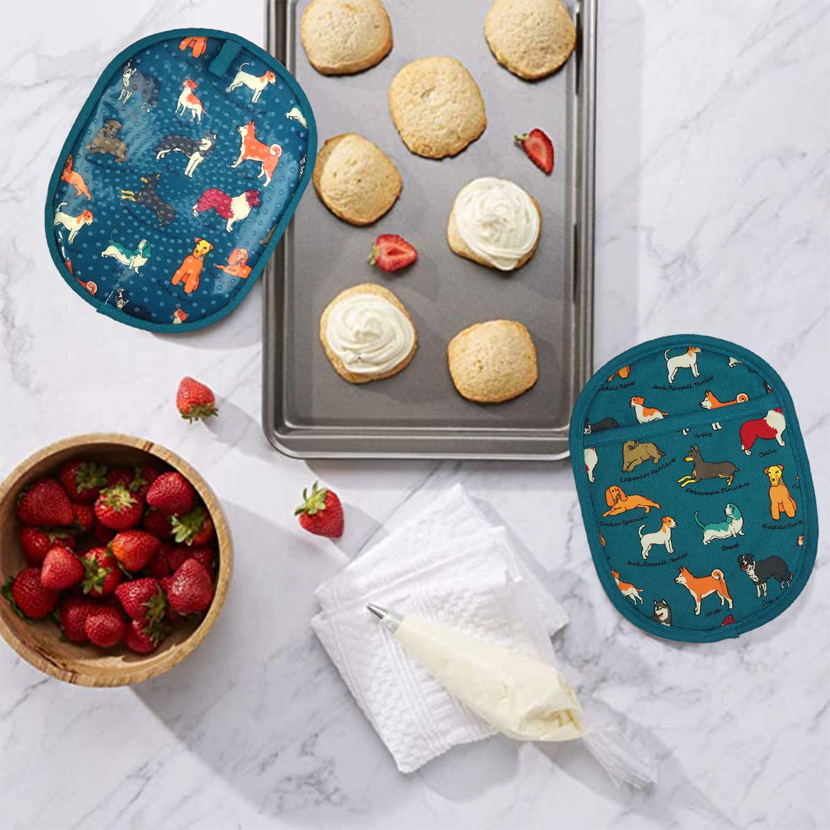 Pot Holders Set Of 2 With Transparent Clear Silicone Shell And Nice Dog Flower Cotton Lining, Heat Resistant To 500 F Kitchen Ov