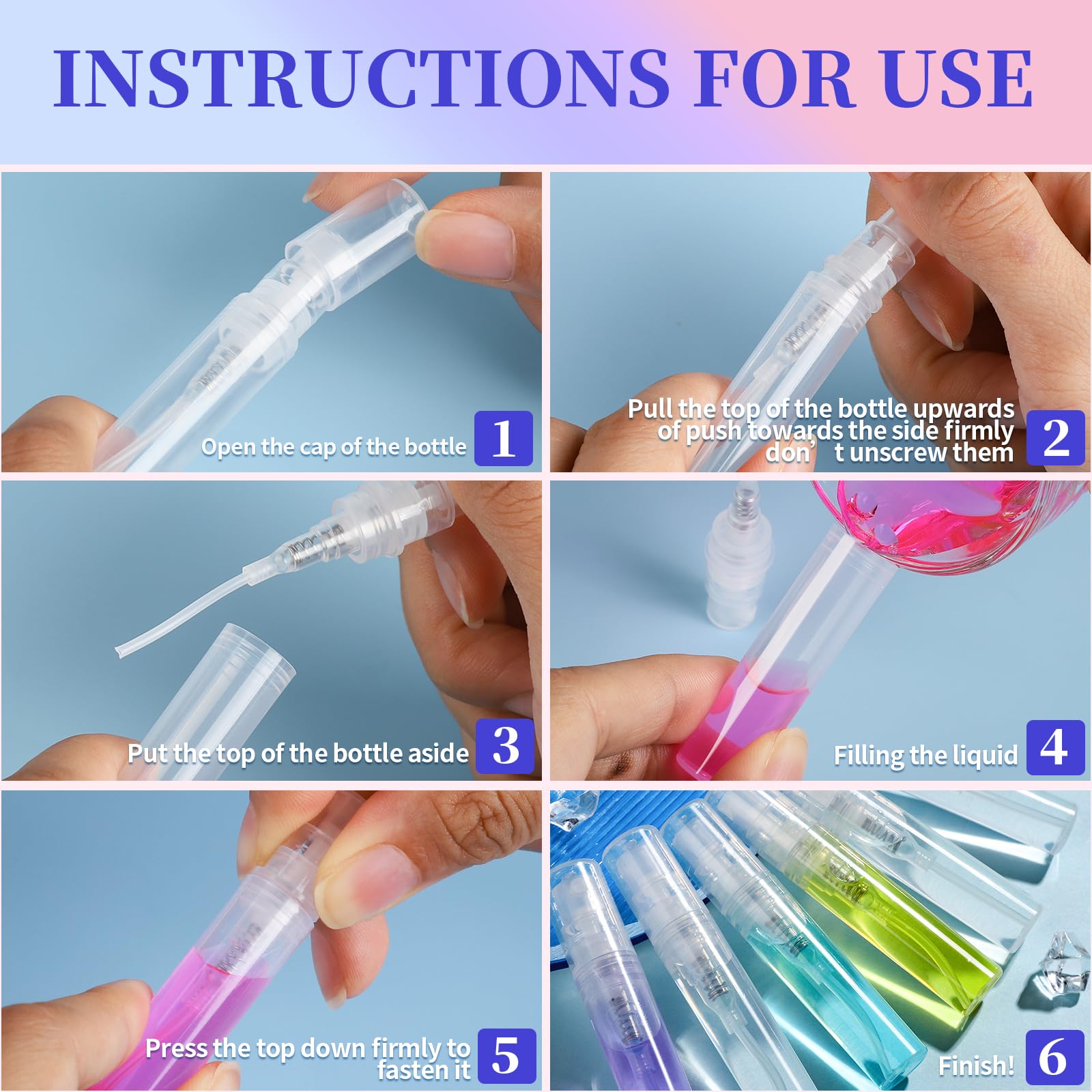 Fandamei 3Ml Mini Spray Bottle, 10 Pack 3Ml Mini Clear Plastic Spray Bottle Empty, Fine Mist Refillable Mini Perfume Bottle, Per