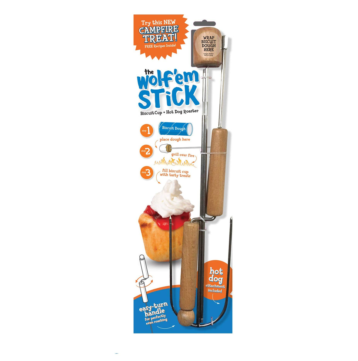 Wolf'Em Marshmallow Roasting Stick With 2 Attachments - Campfire Pie, S'More, And Hot Dog Bbq Roaster With Easy Spin Handles