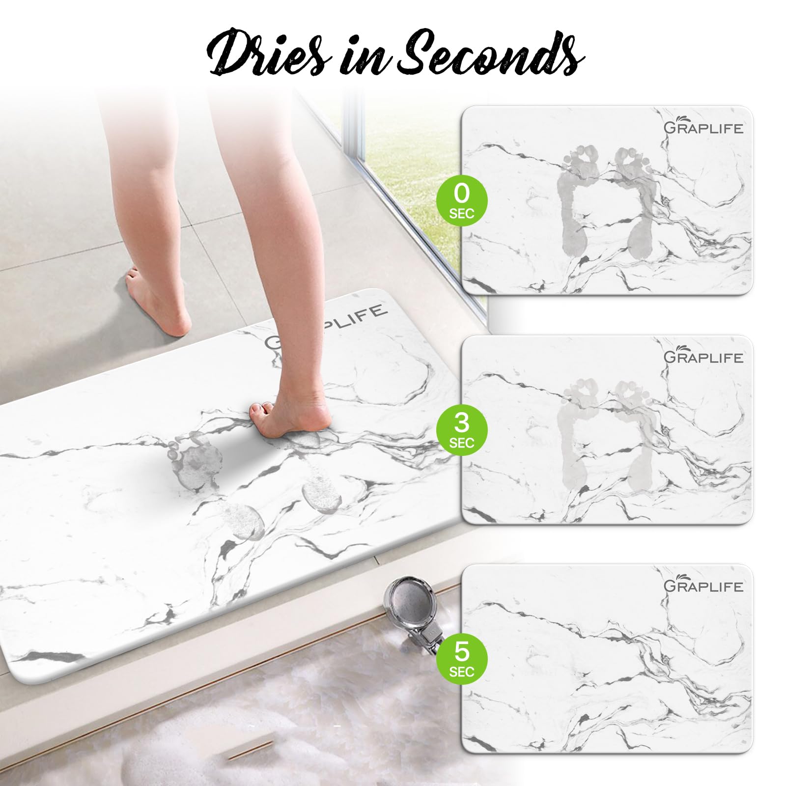 Stone Bath Mat, Diatomaceous Earth Shower Mat, Non-Slip Super Absorbent Quick Drying Bathroom Floor Mat, Natural, Easy To Clean