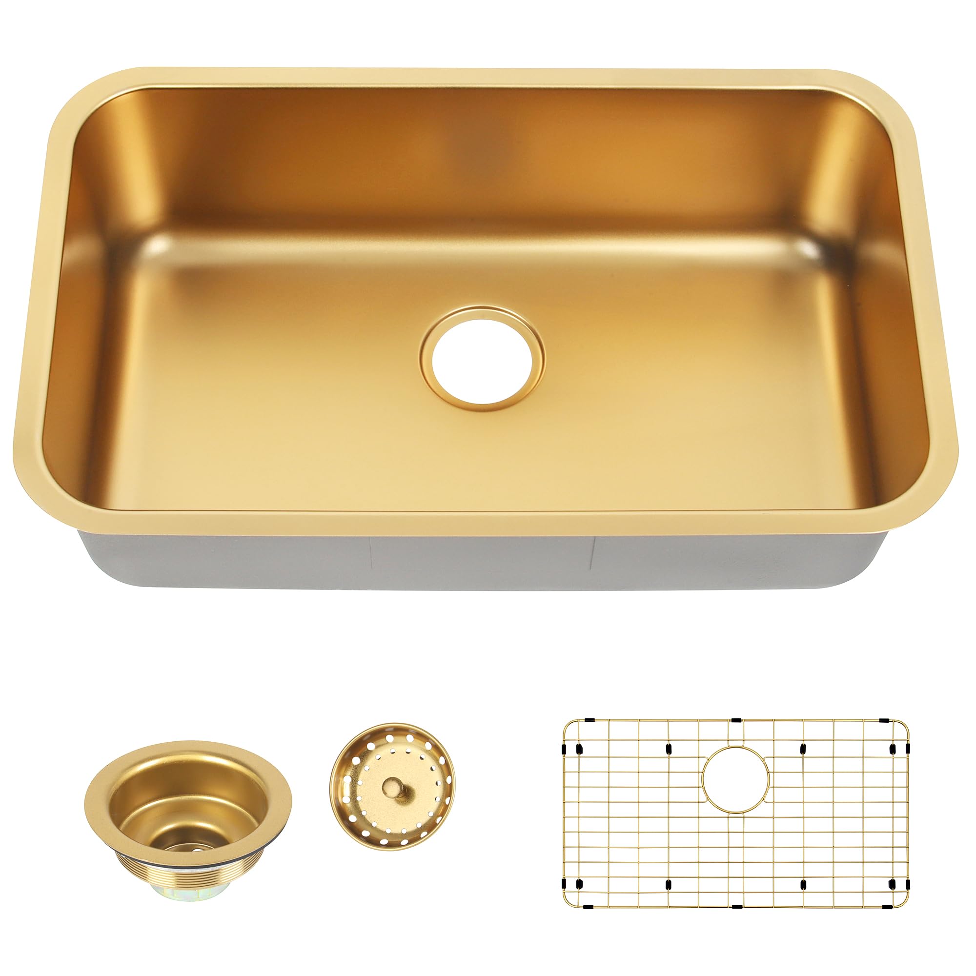 Monsinta Undermount Kitchen Sink, Stainless Steel Kitchen Sink 3018, Deep Sink, Gold Kitchen Sink, Single Bowl Kitchen Sink With