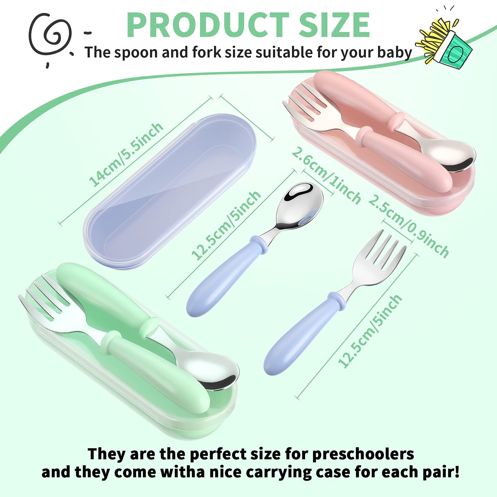 9 Pieces Toddler Utensils Stainless Steel Fork and Spoon Safe Baby Silverware Set, Kid Safe Utensils Children 's Flatware Kids C