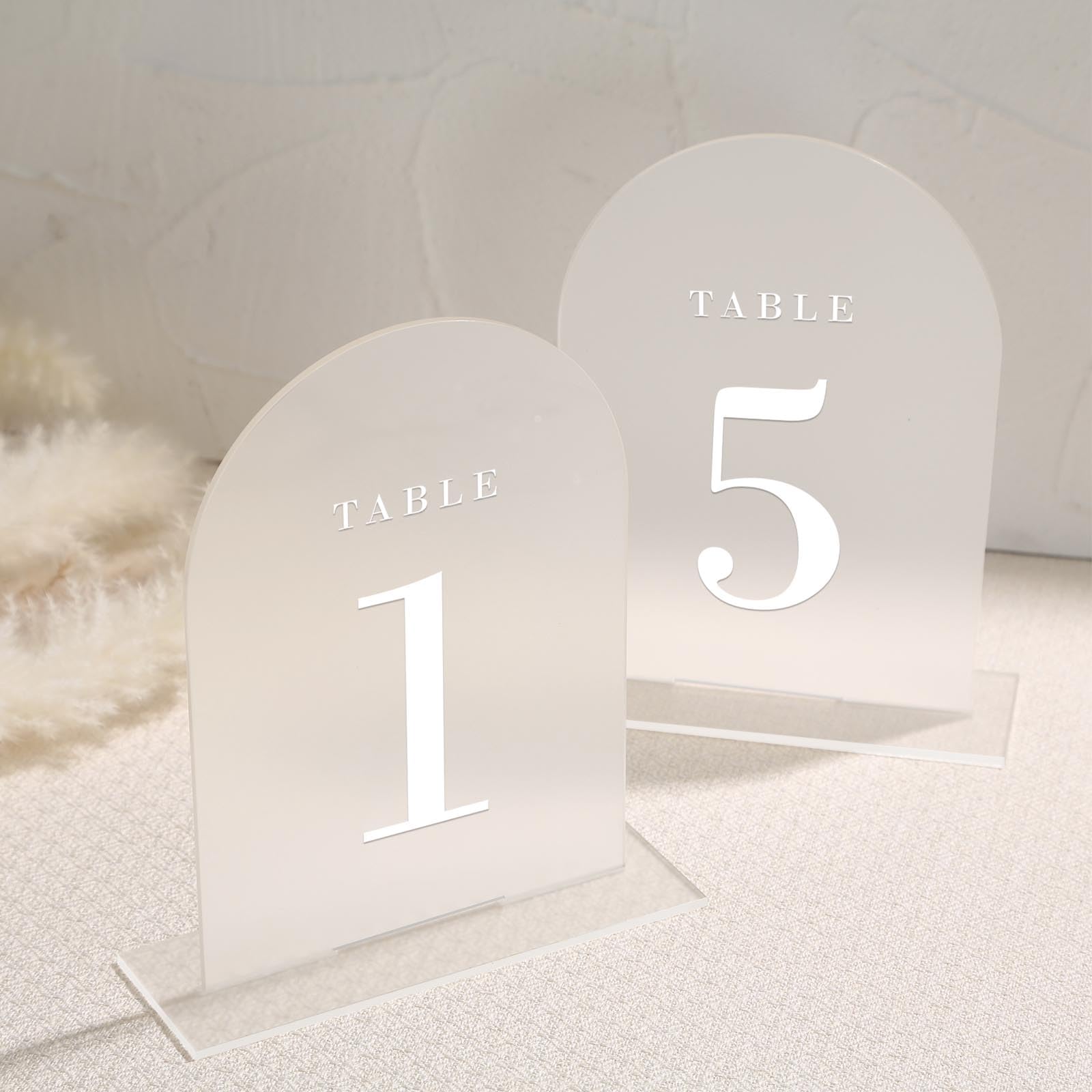 Uniqooo Frosted Arch Wedding Table Numbers With Stands 1-15, 5X7'' Acrylic Display Signs And Holders, Pack Of 15, Perfect For Ce