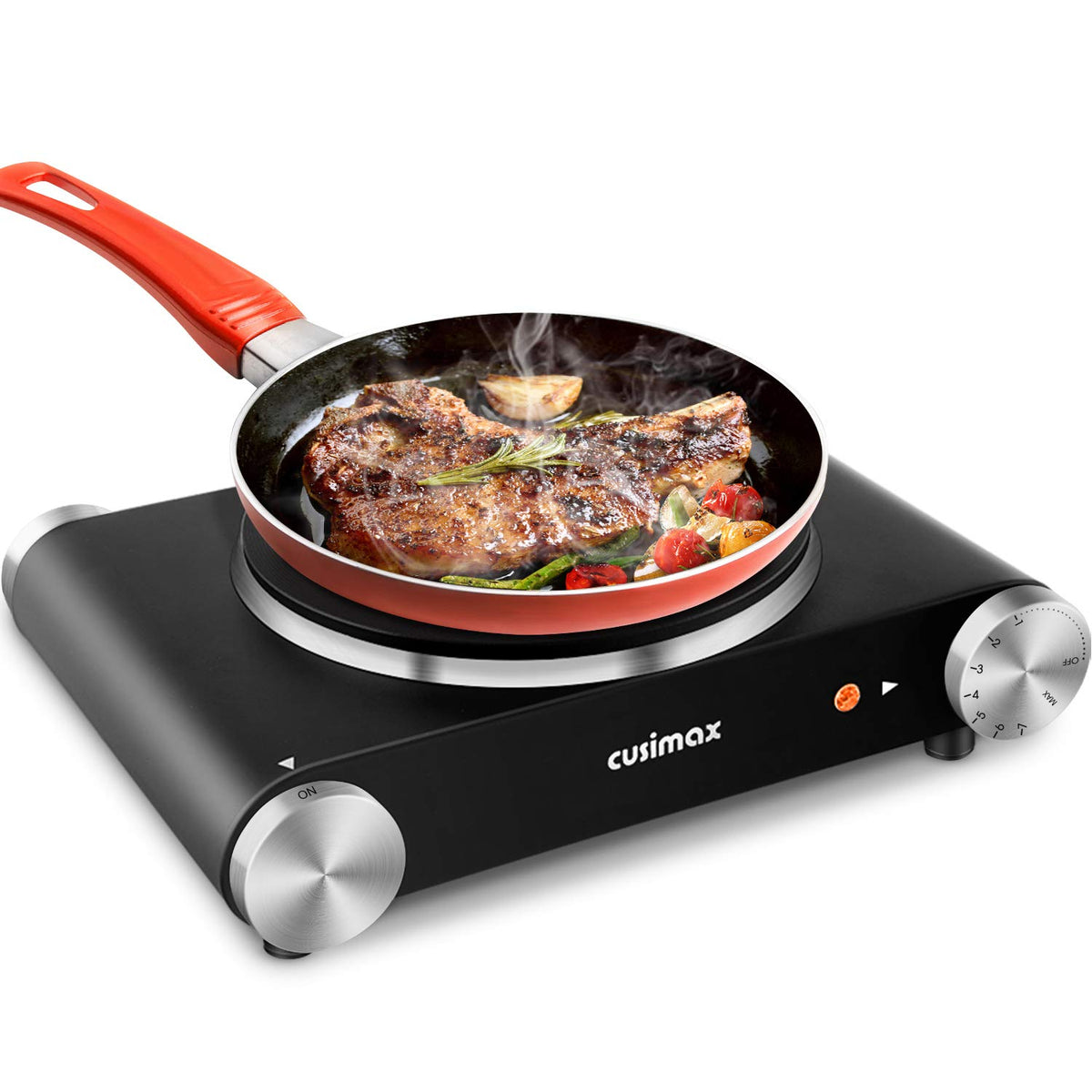 Cusimax Electric Burner Hot Plate For Cooking Cast Iron Hot Plates, Adjustable Temperature Control, Non-Slip Rubber Feet Stainle
