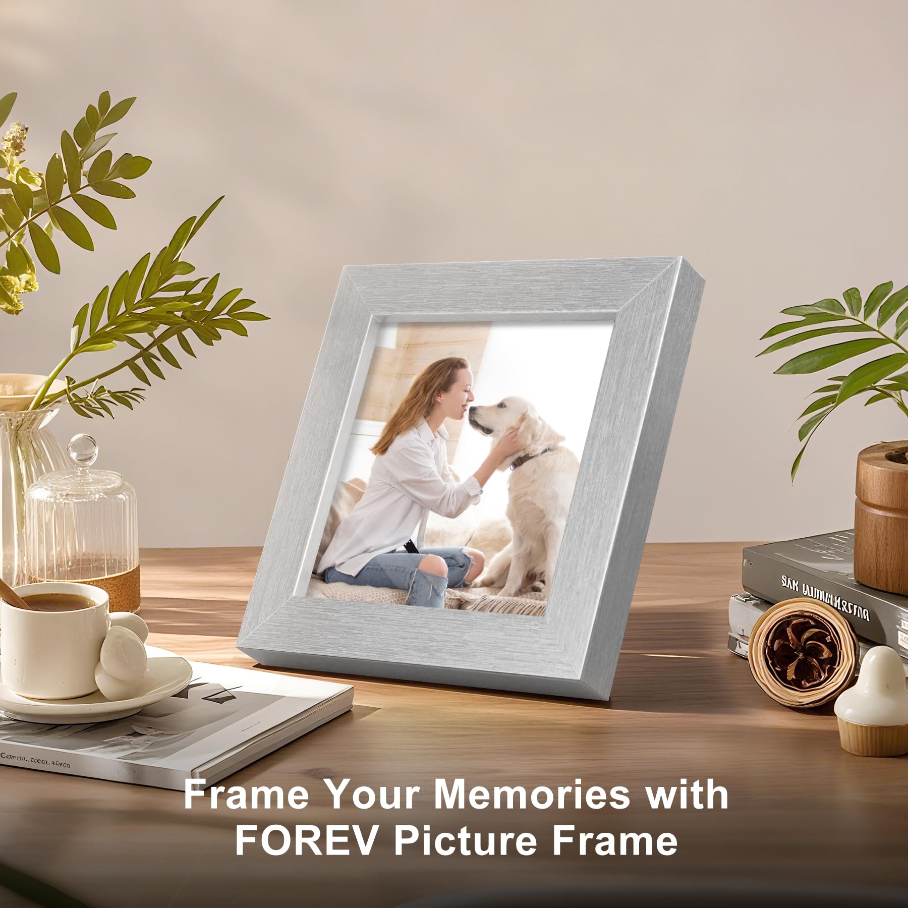 TOFOREVO Picture Frames 5x5 Set of 2 Distressed Silver Wood Grain Photo Frame for Gallery Wall Mounting or Tabletop Display