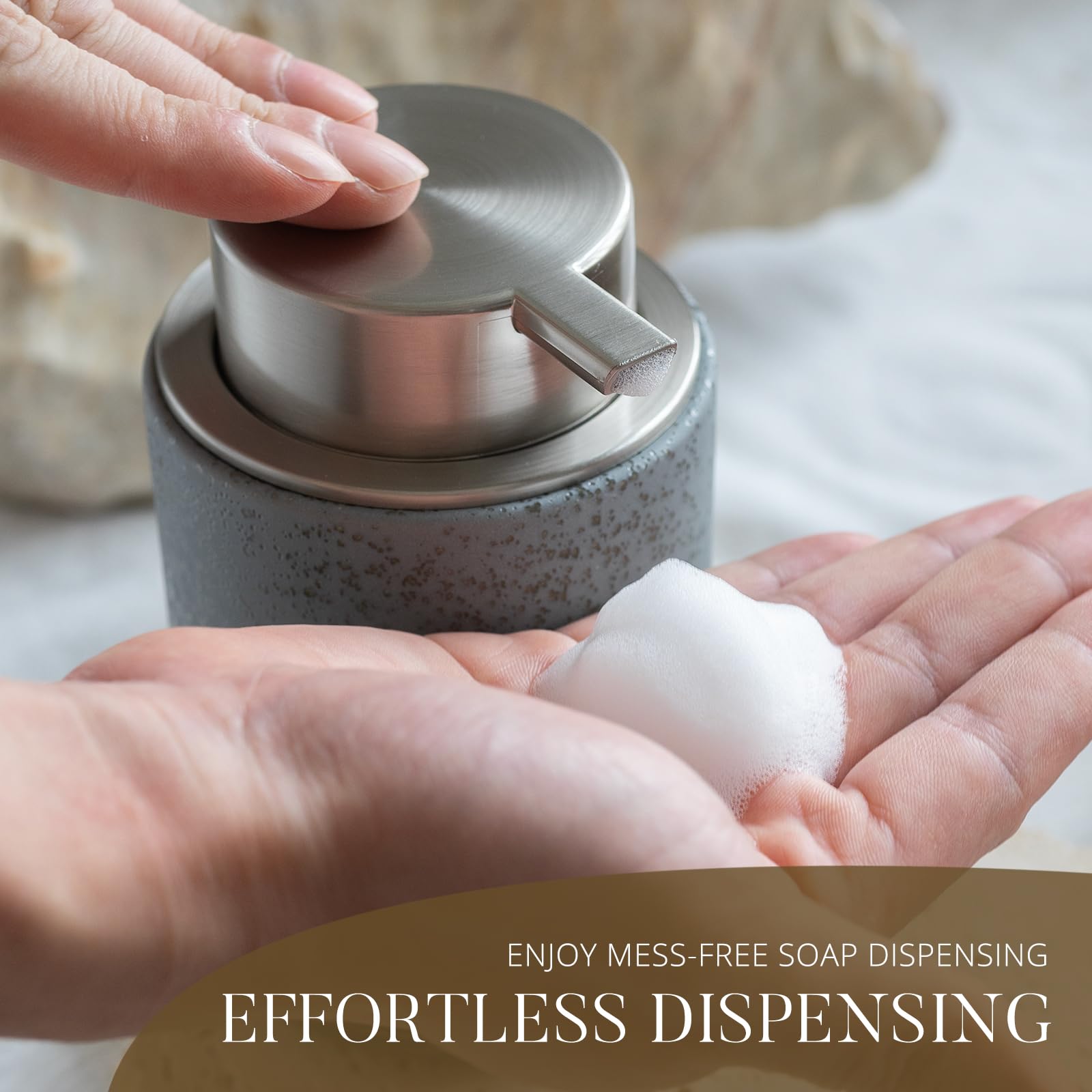 Empo Ceramic Embossed Press Foam Hand Soap Dispenser - 300Ml Large Capacity Facial Cleansing Bottle And Liquid Soap Dispenser Fo
