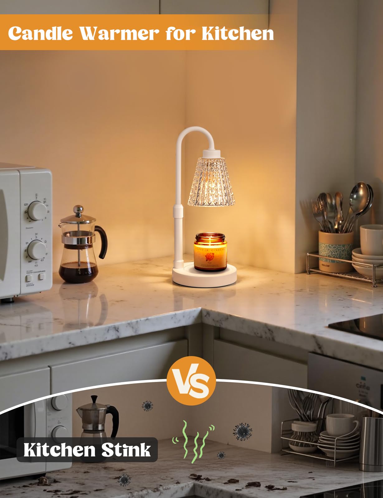 Innqoo White Crystal Candle Warmer Lamp with Timer, Dimmable Candle Warmer for Jar Candles, Height Adjustable Wax Melts Warmer,