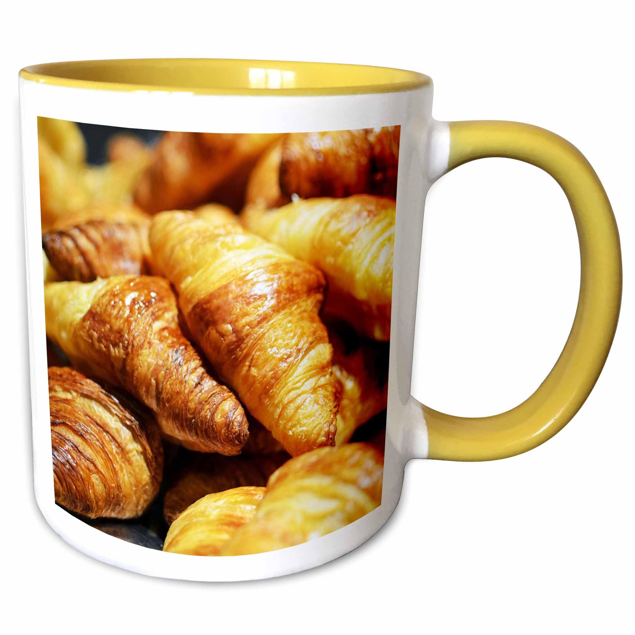 3dRose European market. Baked fresh croissants. Fresh bread. French. 11oz Two-Tone Yellow Mug