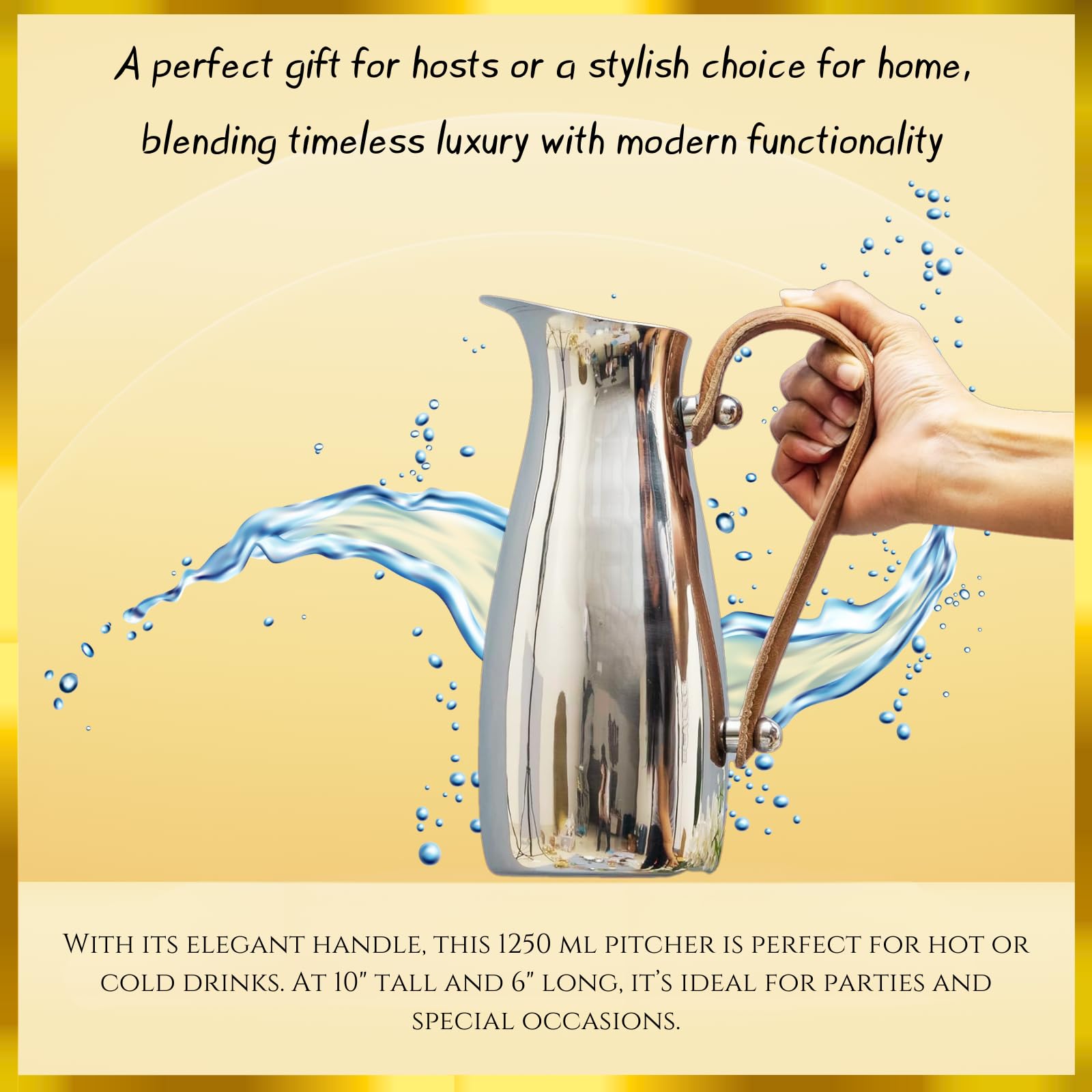 Silver Stainless Steel Water Pitcher, Leather Handle