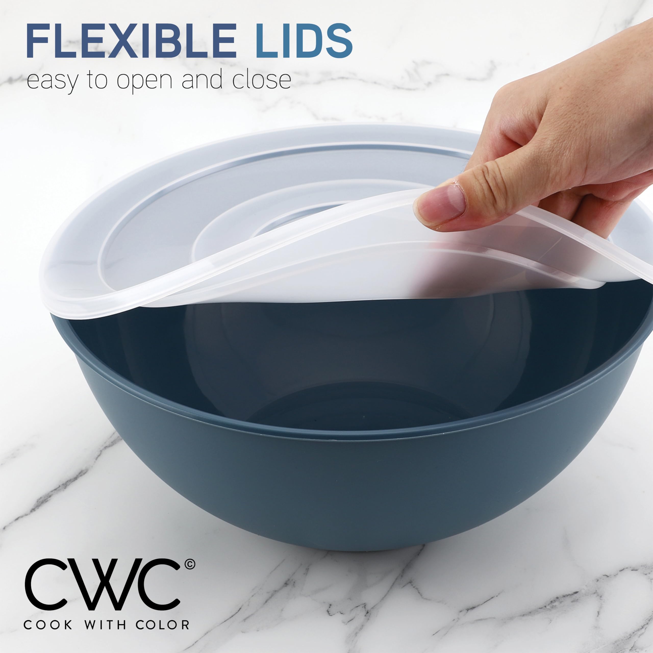 COOK WITH COLOR Plastic Mixing Bowls with Lids - 12 Piece Nesting Bowls Set includes 6 Prep Bowls and 6 Lids, Microwave Safe (Bl