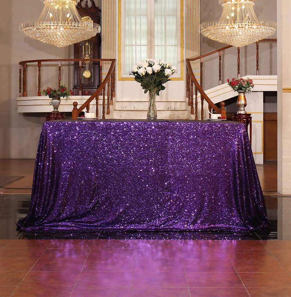 Squarepie Sequin Tablecloth 50 X 72 Inch Purple Sparkly Table Cloth For Wedding Party