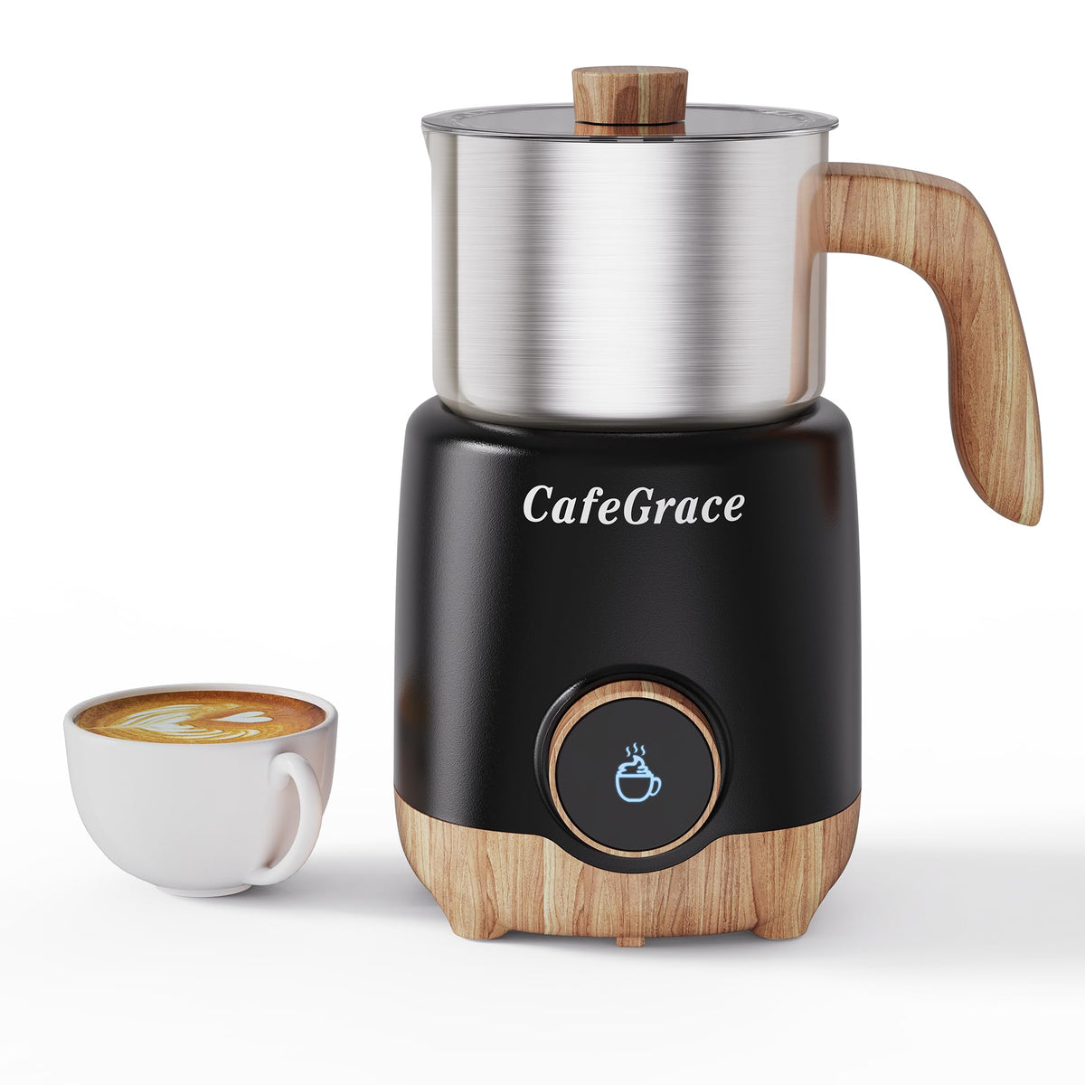 Cafegrace 8-In-1 Milk Frother And Steamer, 21Oz/600Ml Split Stainless Steel Automatic Hot And Cold Foam Maker And Milk Steamer F