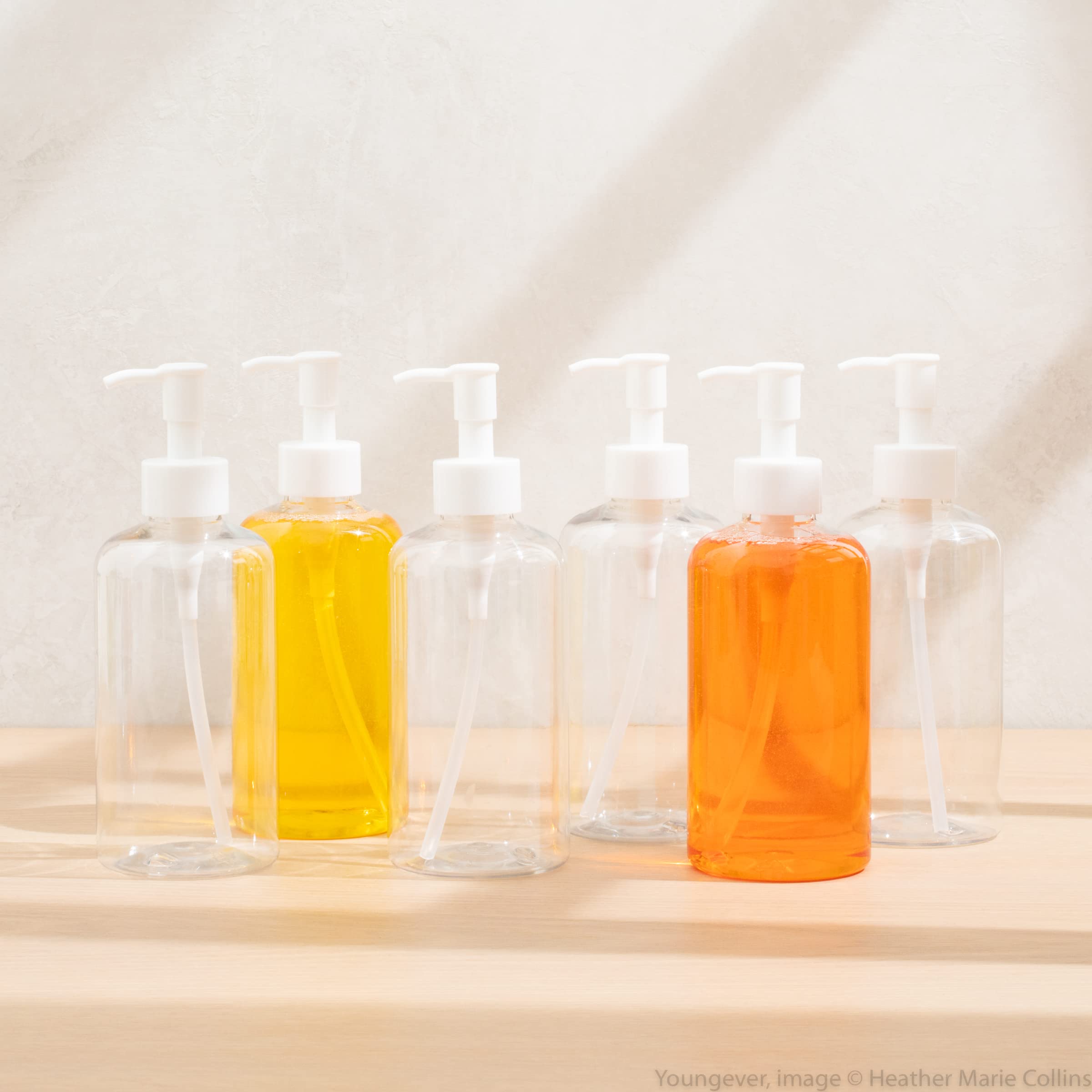 Youngever 6 Pack Plastic Pump Bottles 8 Ounce, Refillable Plastic Pump Bottles With Travel Lock (Clear)