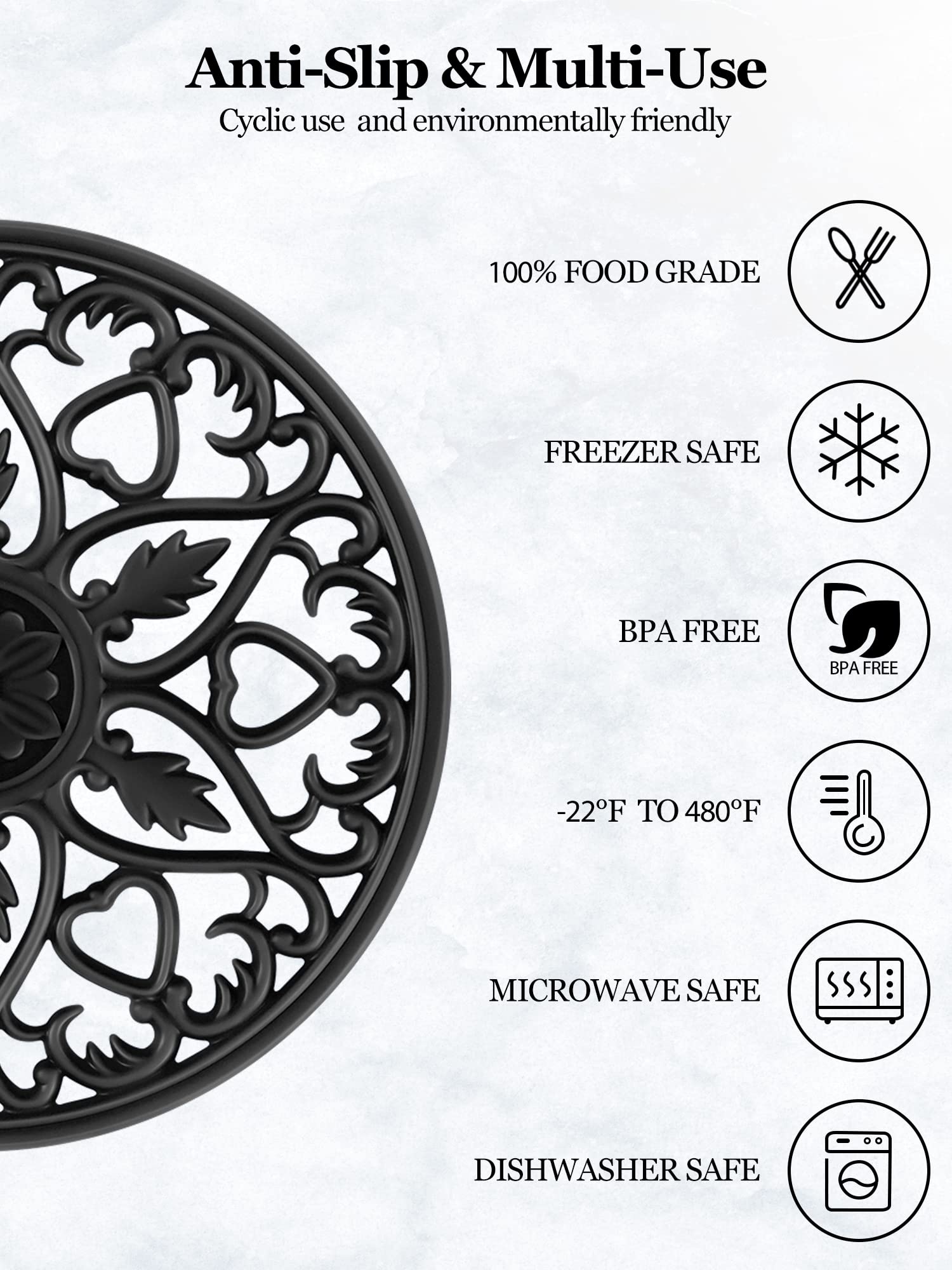 Smartake 6 Set Silicone Trivet Mats, Multi-Use Carved Trivet Mat, Insulated Non-Slip Durable Kitchen Mats, Flexible Modern Kitch