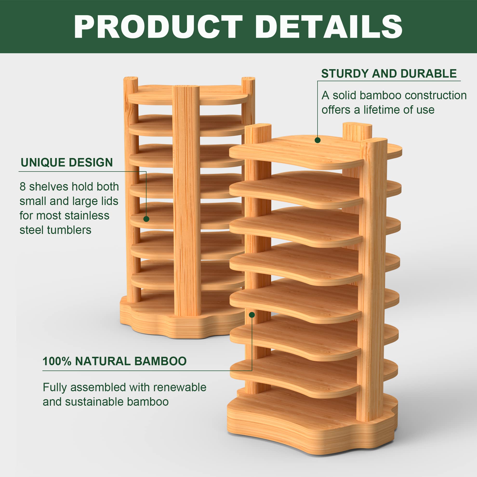 Yajr Tumbler Lid Organizer, Bamboo Cup Lid Organizer For Cabinet, Water Bottle Lid Organizer, Vertical Lid Storage Organization