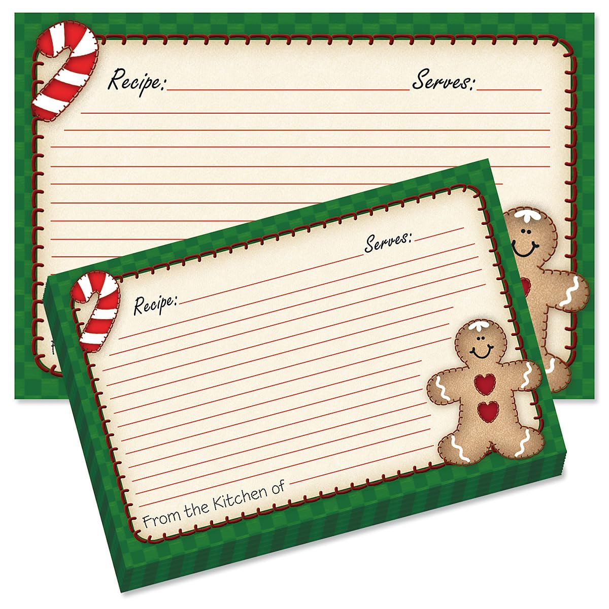 Gingerbread Man Christmas Recipe Cards  4x6 Inch  Set of 48 uncoated Blank Recipe Cards  Large Index Card Fits Standard Recipe Box   Single-Sided