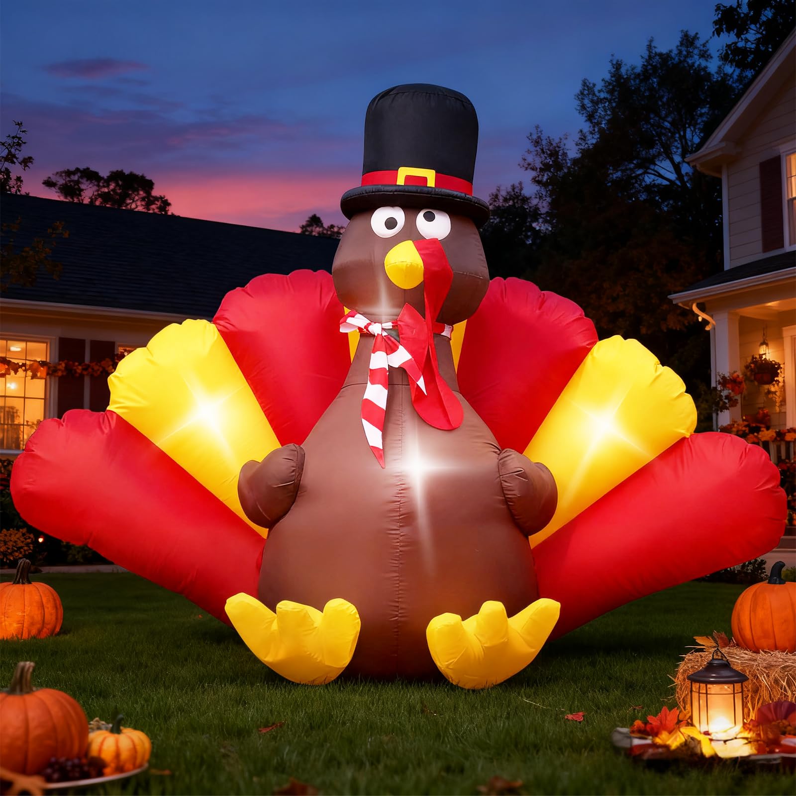 Thanksgiving Inflatables Turkey Outdoor, 5 FT Thanksgiving Blow Up Turkeys with LED Lights Built-in for Holiday, Party, Yard, La