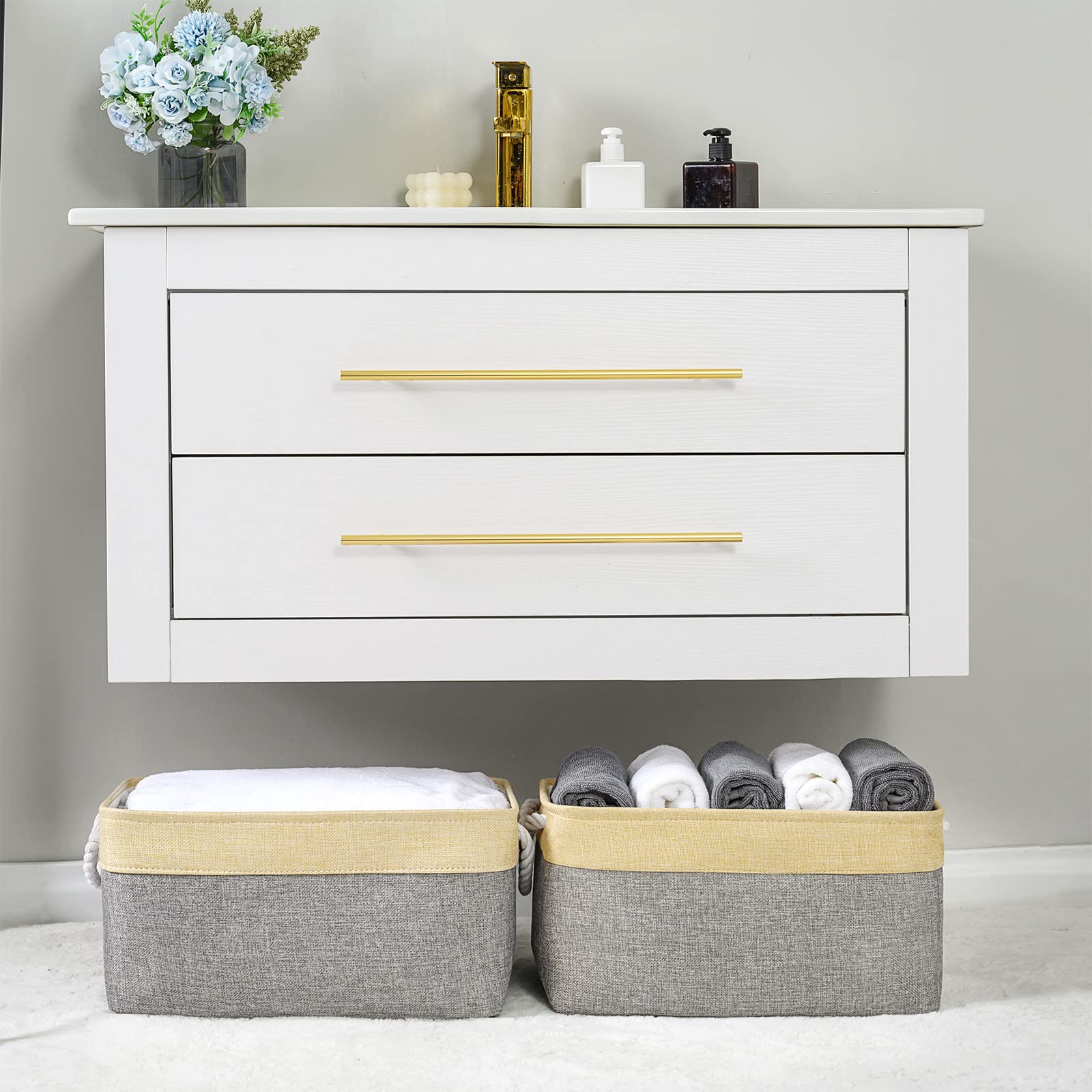 TheWarmHome Storage Basket - Large Baskets for Organizing Shelves  Storage Bins Closet Organizer for Clothes Book Shelf Baby Toy Home Organization  Fabric Storage Cubes  Decorative Golden Basket Gift?
