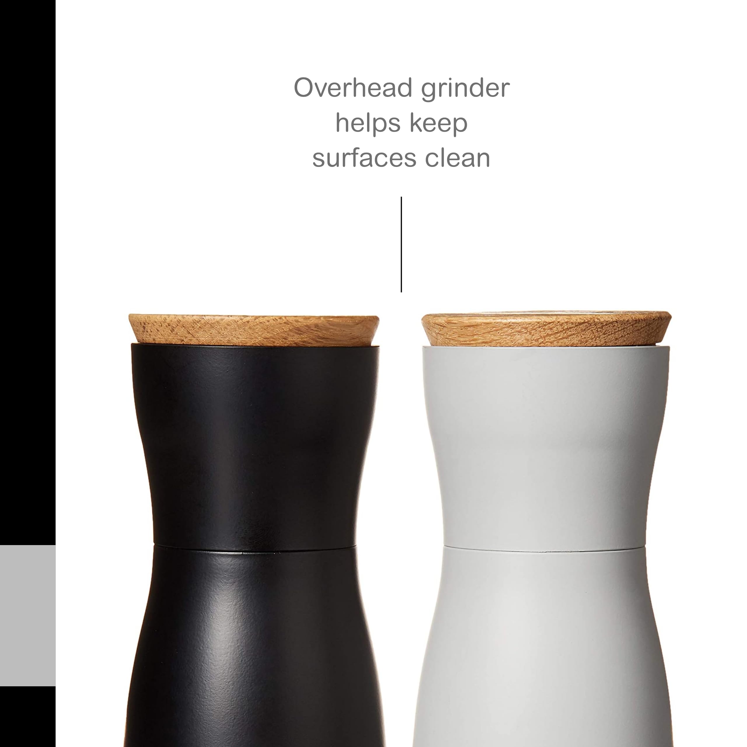 Adhoc Twin Salt And Pepper Mill Gift Set - Adjustable Salt & Peppercorn Grinder - Screw-On Lid In Upside-Down Design - White/Bla