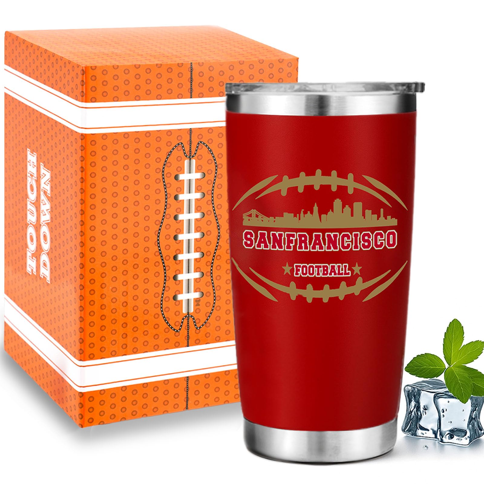 Football Fan 20 Oz Insulated Travel Coffee Cup Mug Tumbler with Lid San Francisco Themed Merch Shop Men Women Sport Stuff Gear A
