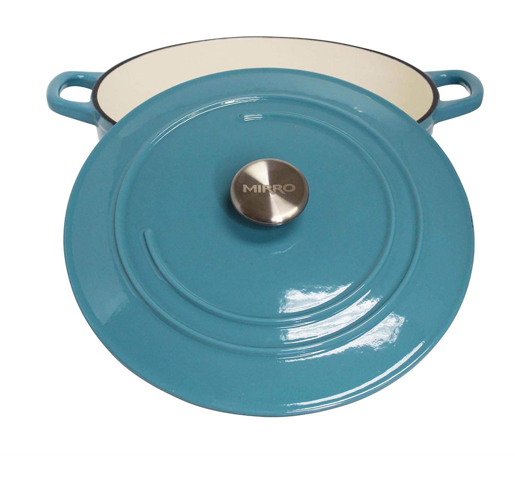 Mirro Mir-19063 4.8 Quart Cast Iron White Enamel Coated Interior Dutch Oven, Teal, Ready To Use