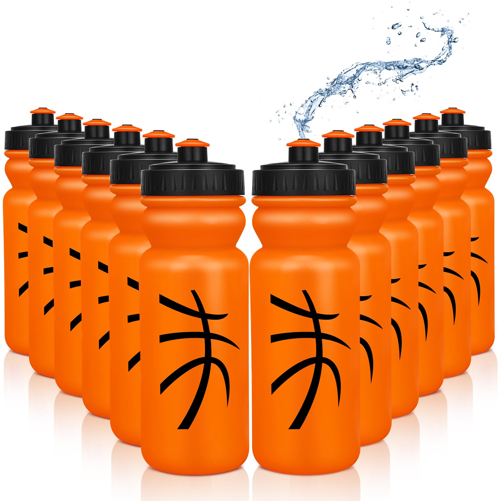 Nitial 12 Pack Basketball Water Bottles Bulk 20 oz Reusable Squeeze Water Bottles Plastic Sports Bottle with Pull Top Cap Sports