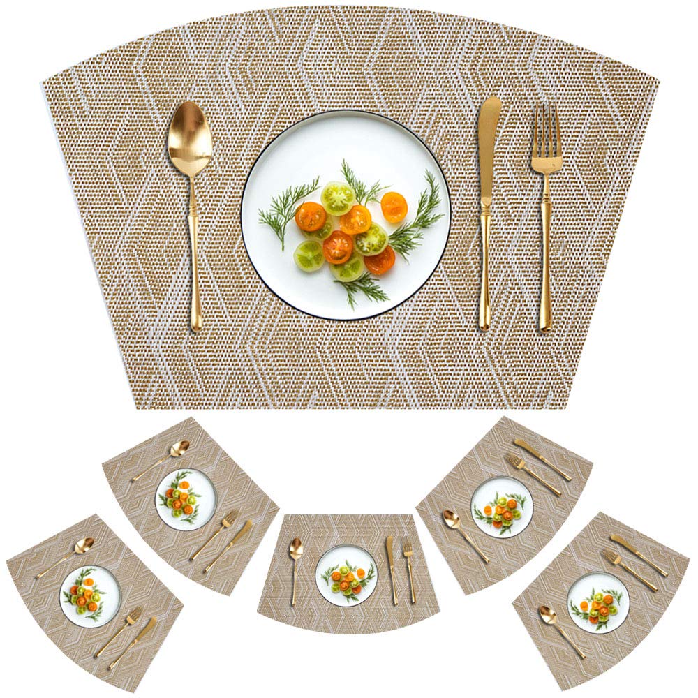 Kreatur Woven Vinyl Placemats For Dining Table Durable Heat Resistant Washable Wedge Placemats For Round Table,Placemats Set Of