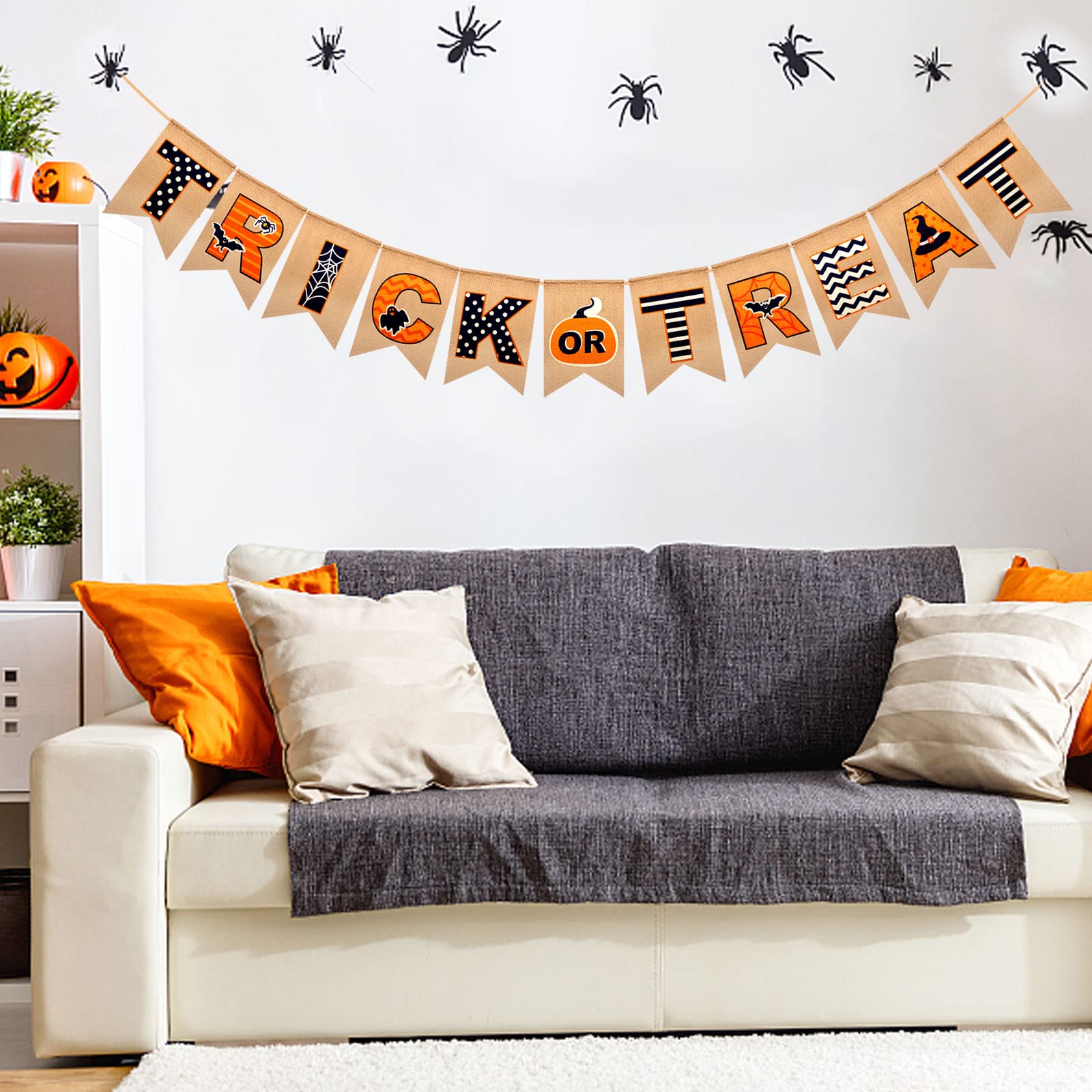 Halloween Banner For Mantle - Happy Halloween Garland Banner Burlap Trick Or Treat Banner Hanging Decor For Fireplace Home Hallo
