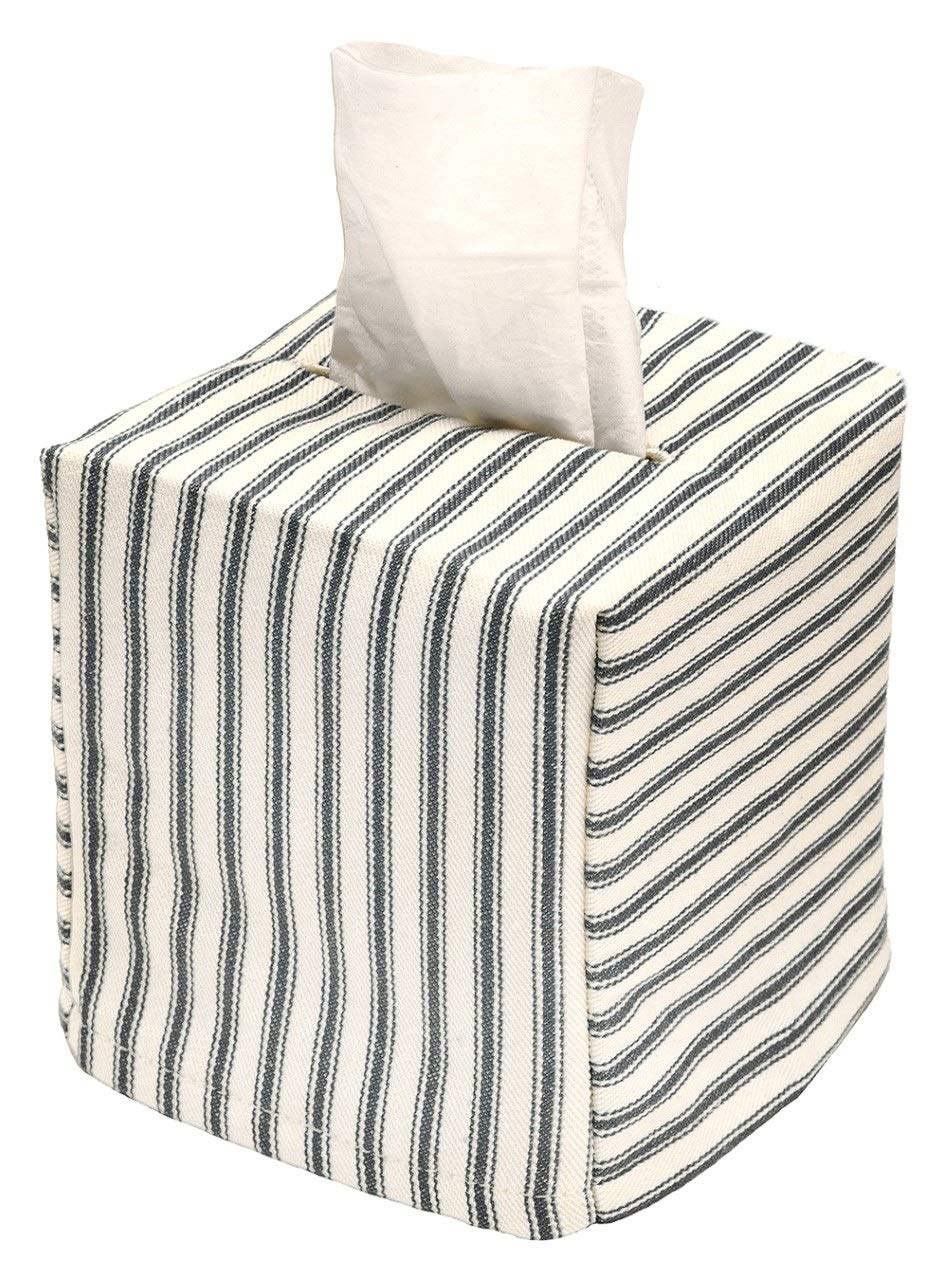 Fabric Tissue Box Cover, Tissue Holder Slipcover, Slips Over Square Cube Cardboard Facial Tissue Boxes -Decorative Black And Whi