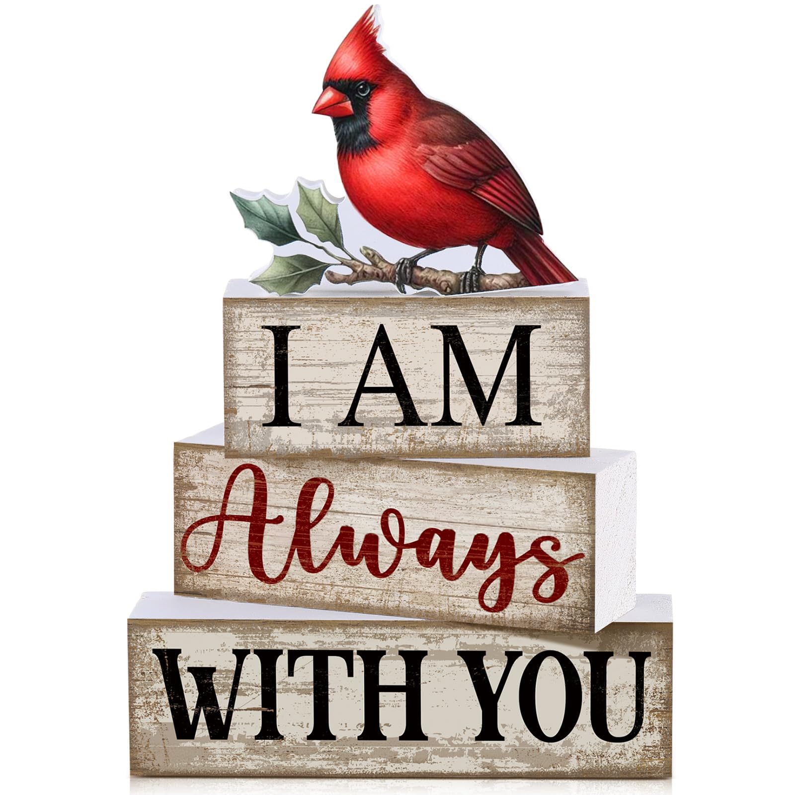 Yuntau 4 Pieces Christmas Cardinal Decorations Stacking Wooden Red Cardinal Christmas Tiered Tray Decor I Am Always with You Sig