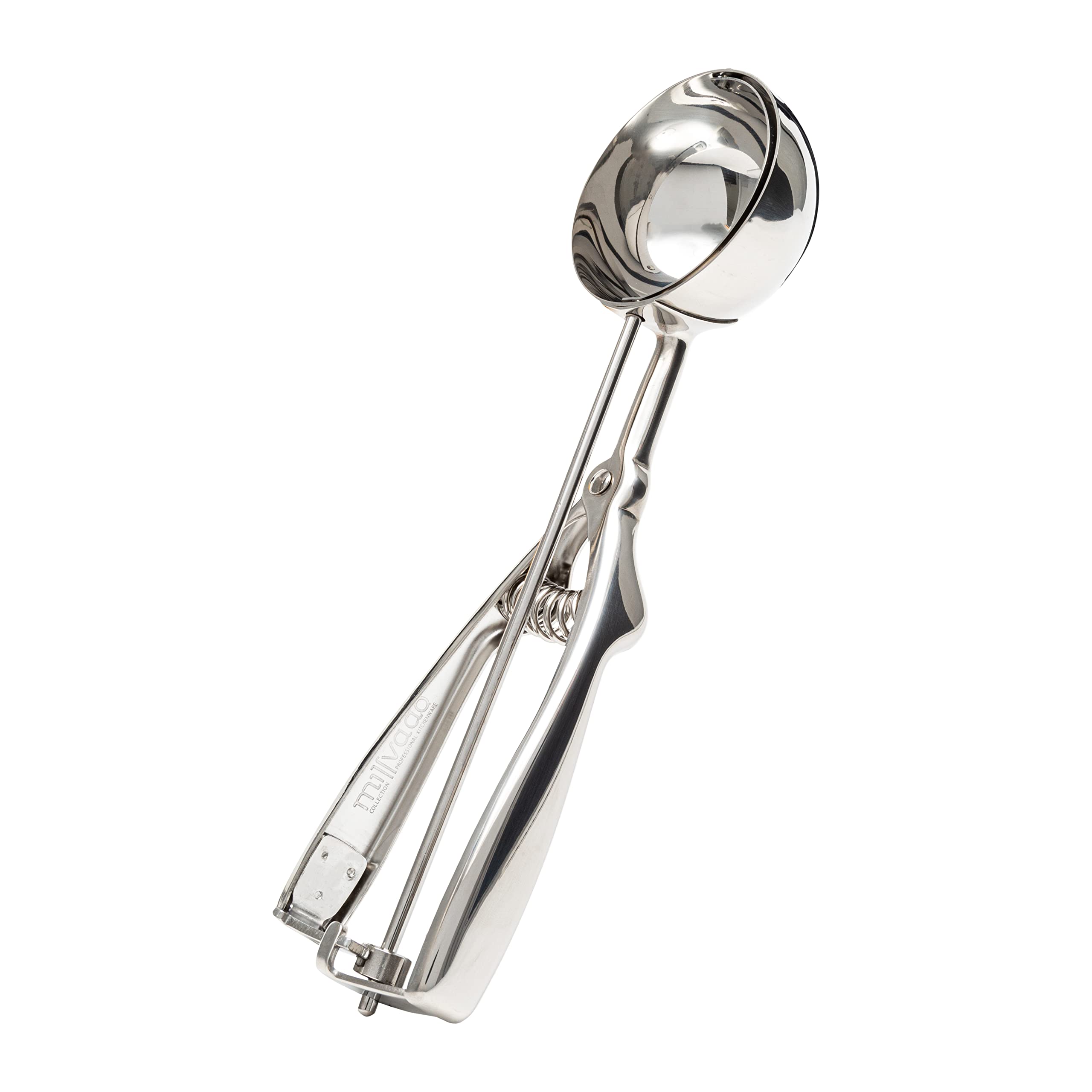 Millvado Stainless Steel Ice Cream And Cookie Scoop | Large Sized, Spring Loaded Lever Design, For Sorbet, Melon, Meatballs, Muf
