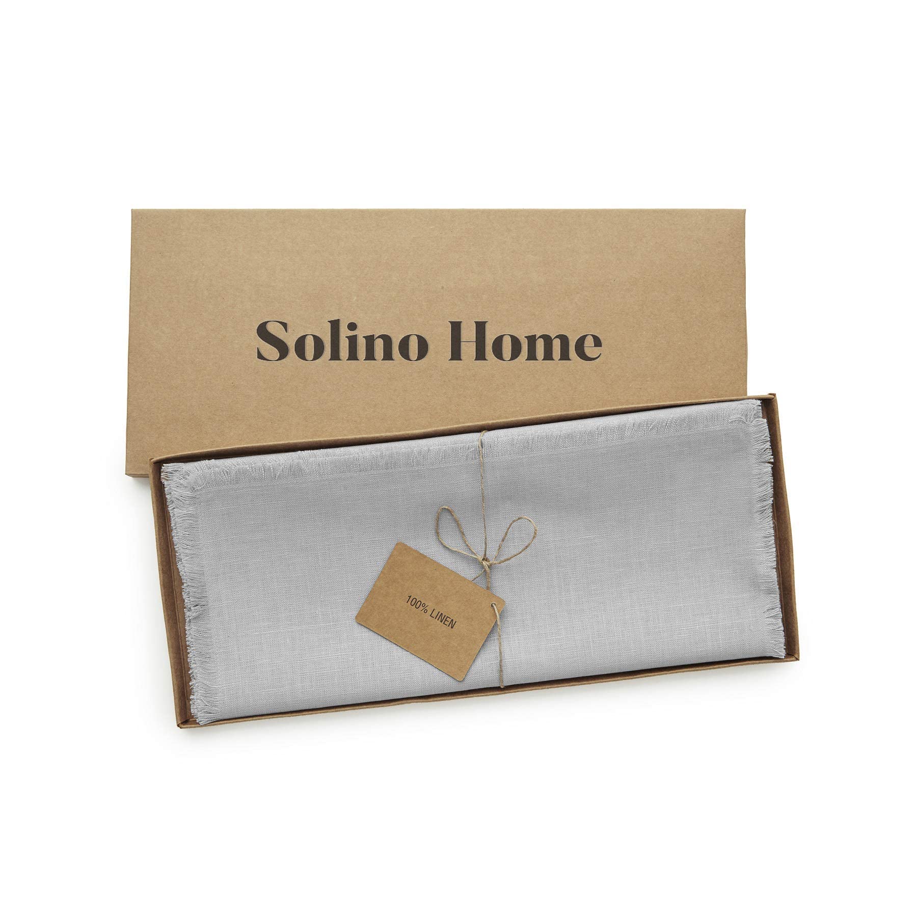 Solino Home Linen Table Runner 14 X 48 Inch - 100% Pure Linen Fringe Table Runner For Spring, Summer, Dining, Wedding, Party - H
