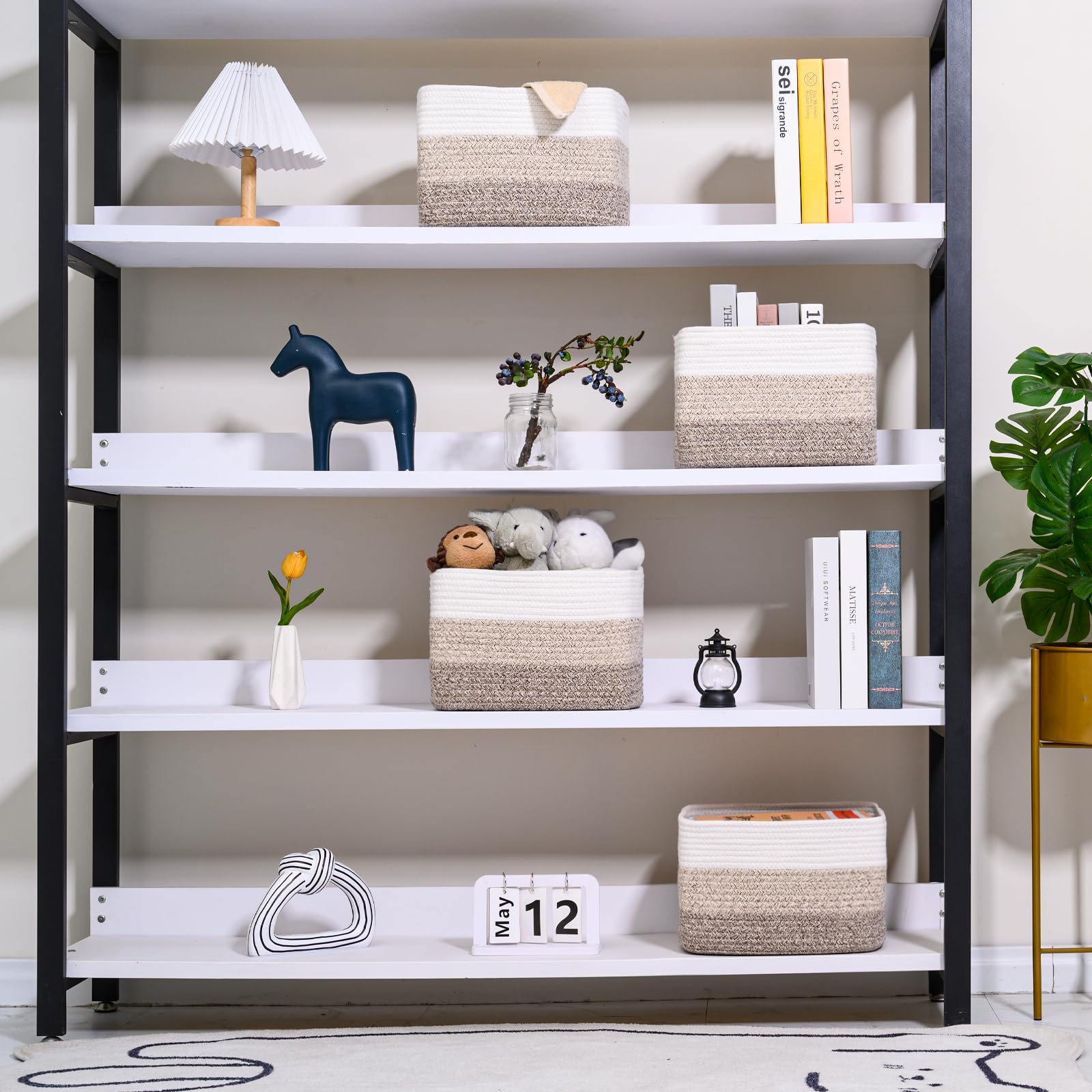 Icerzcz Shelf Baskets For Organizing, Storage Baskets For Shelves, Woven Baskets For Storage, Cotton Rope Baskets With Handles F