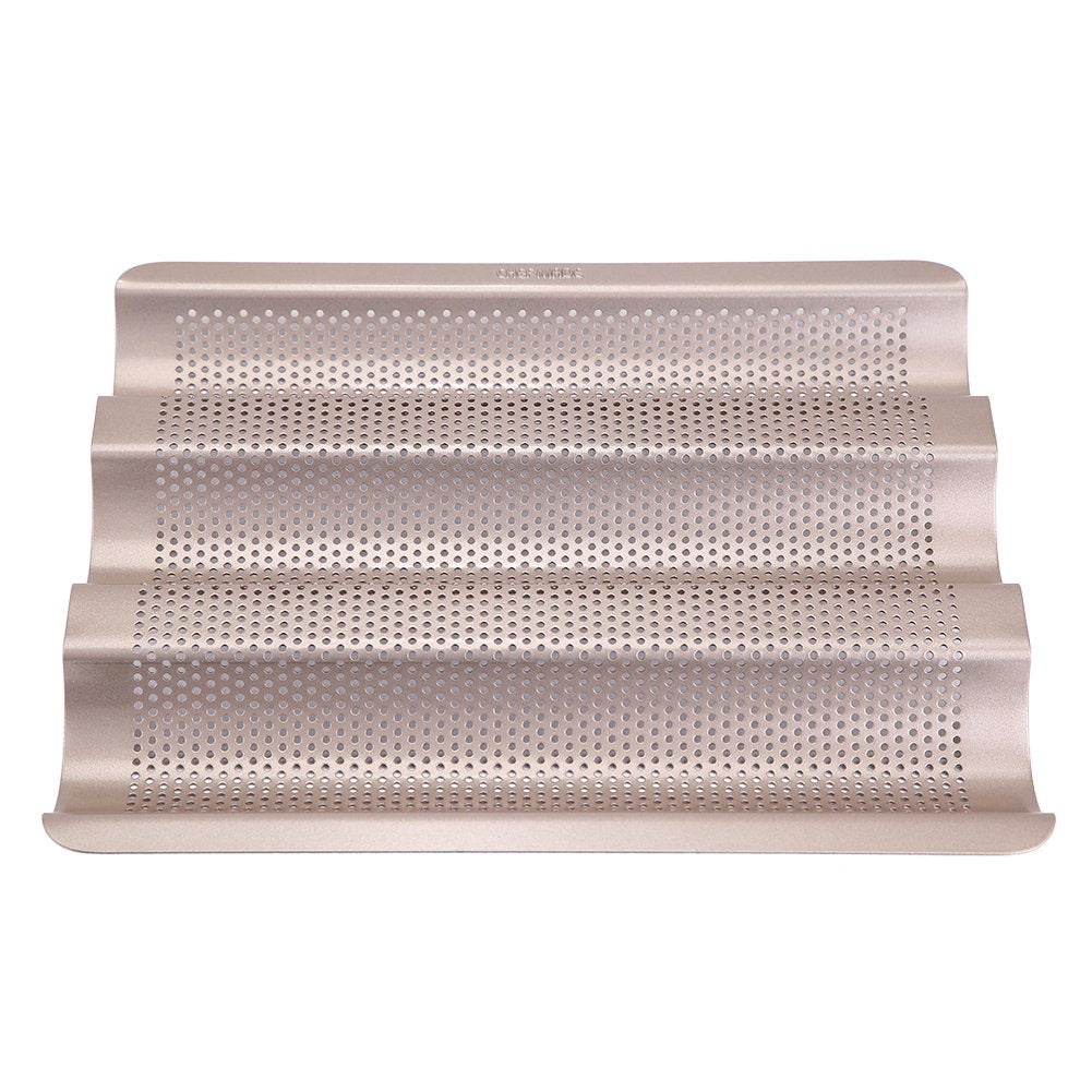 Ciglow 10inch French Bread Pan Baguette Baking Tray Perforated 3slot Non Stick Carbon Steel