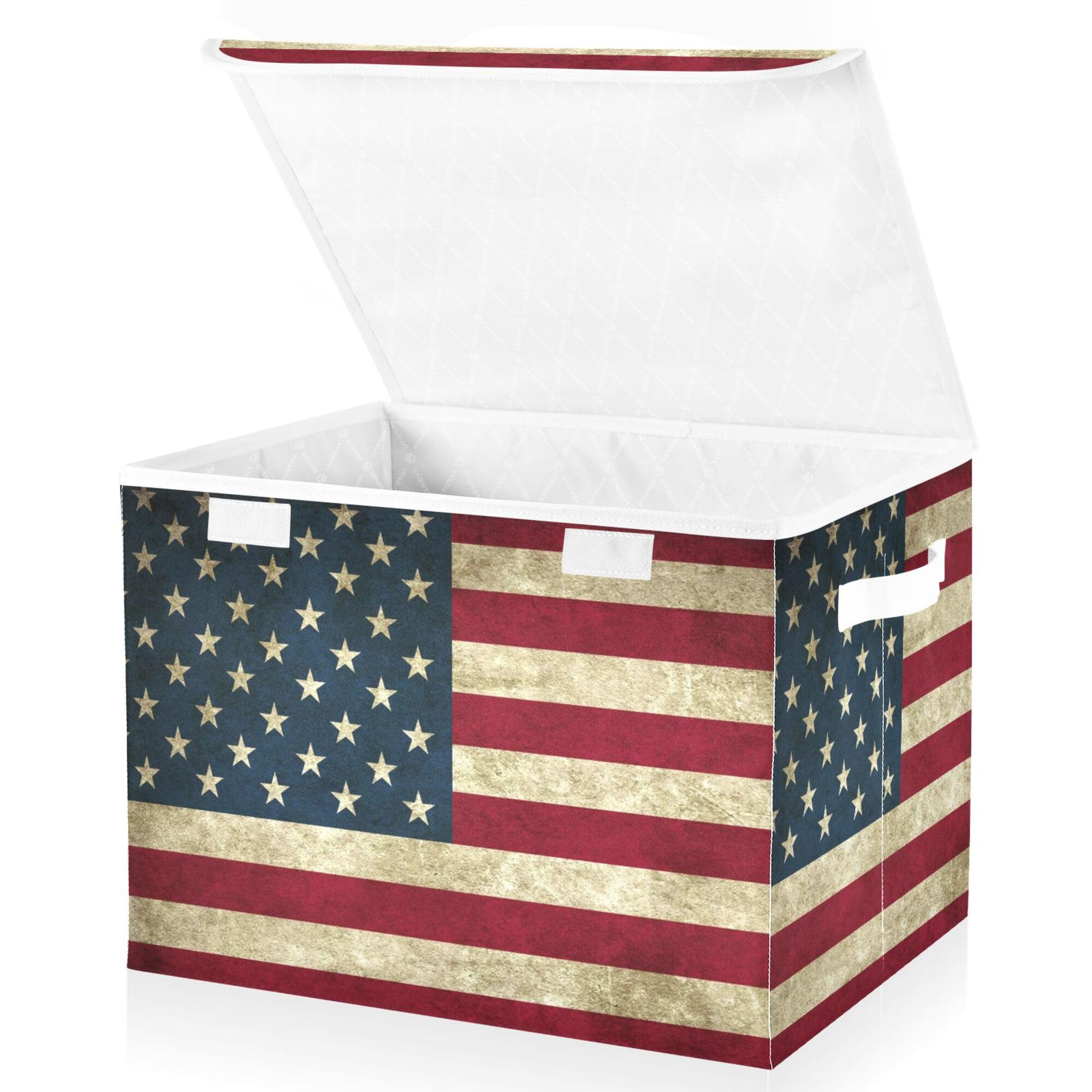 Xigua American Flag Storage Bins With Lids And Carrying Handle,Foldable Storage Boxes Organizer Containers Baskets Cube With Cov