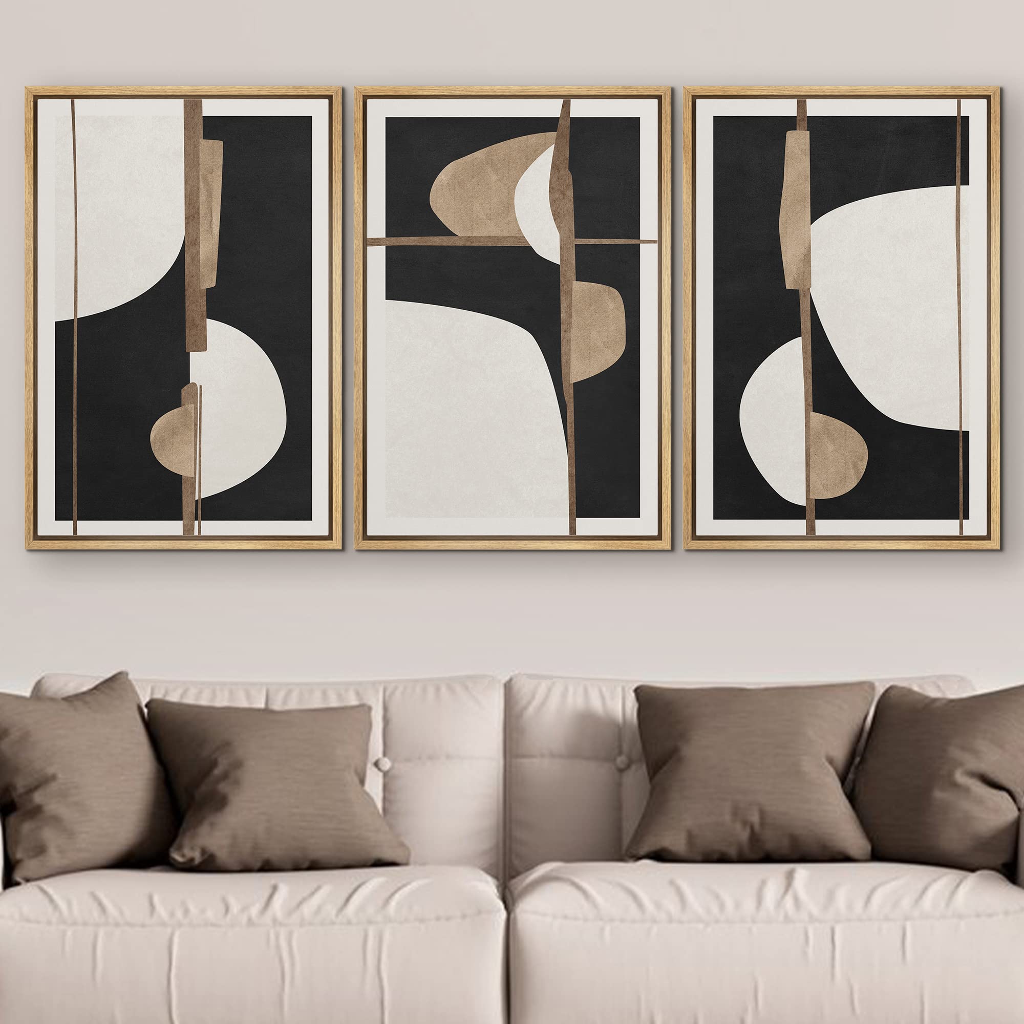 Signford Framed Canvas Print Wall Art Set Mid-Century Geometric Pattern Collage Abstract Shapes Illustrations Modern Art Bohemia
