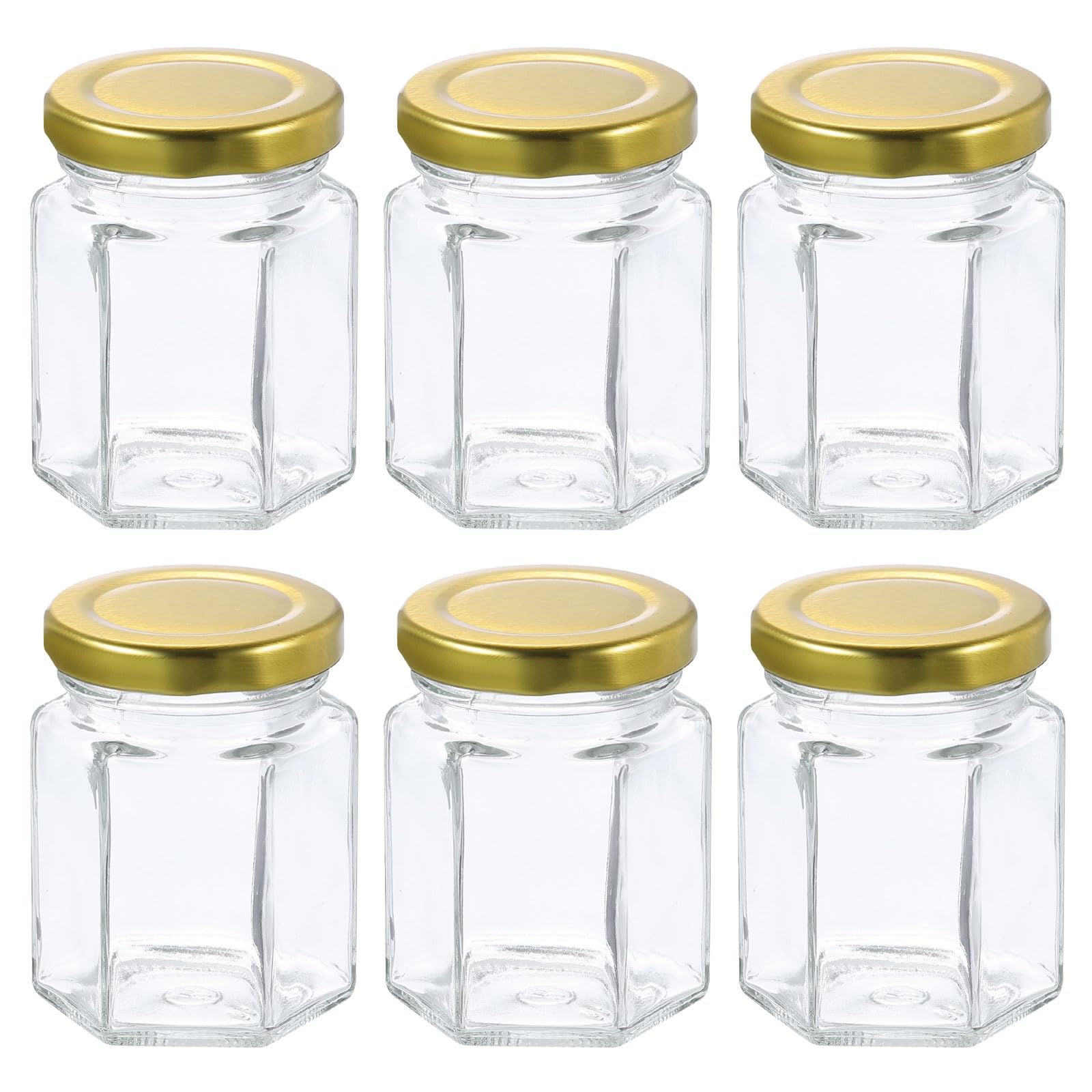 HARFINGTON 6pcs Hexagon Glass Honey Jars 2.7oz Small Mini Honey Jar Container with Gold Lids for Wedding Party Favors Bridal Sho