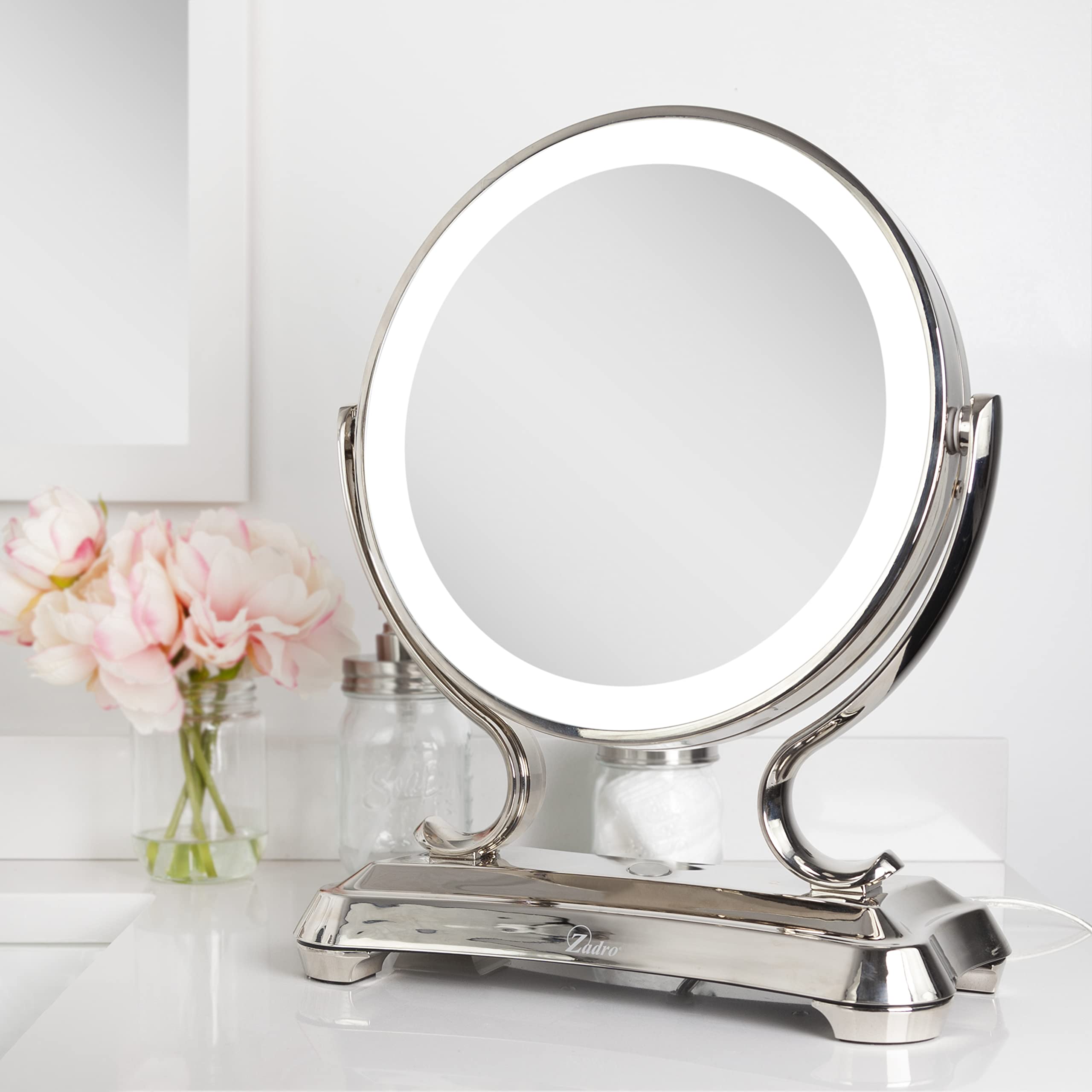 Zadro 12'' Glamour Led Makeup Mirror With Lights And Magnification 5X/1X Touch Control Mirror With Lights For Makeup Desk (Satin