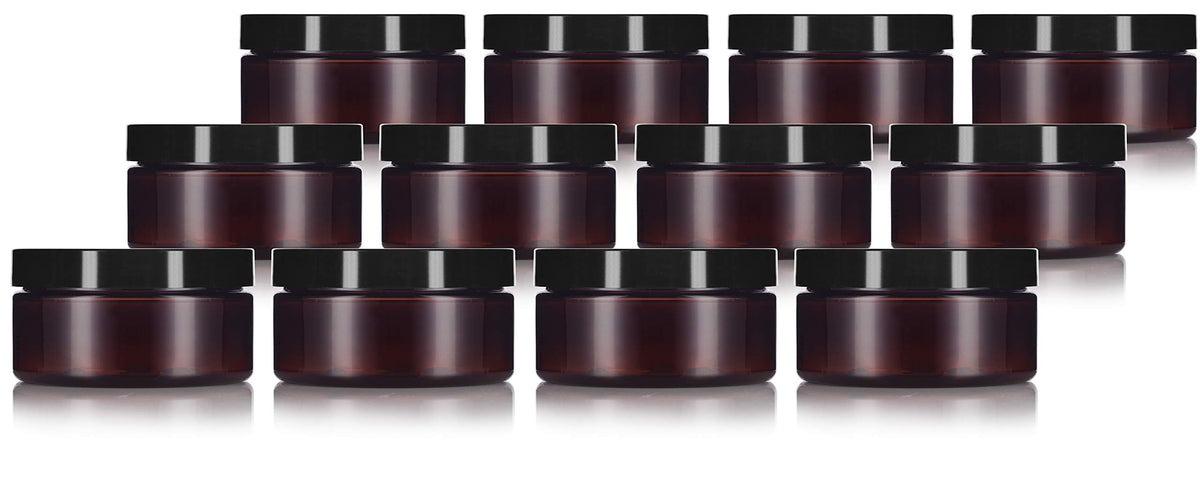 4 Oz Amber Pet Plastic Jar Low Profile With Black Smooth Lid (12 Pack)