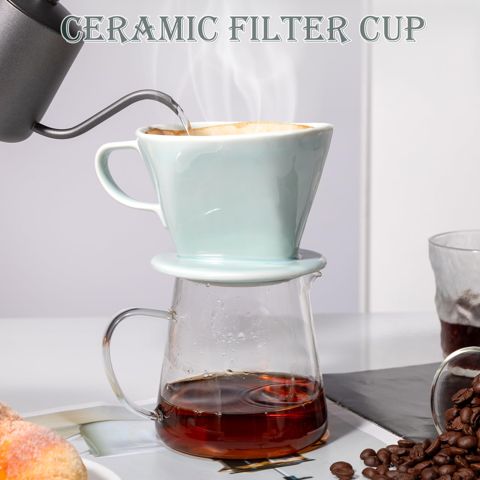 Noarixa Pour Over Coffee Dripper, Ceramic Pour Over Coffee Maker With 3 Holes Flat Bottom, Easy Manual Brew Maker, Porcelain Slo