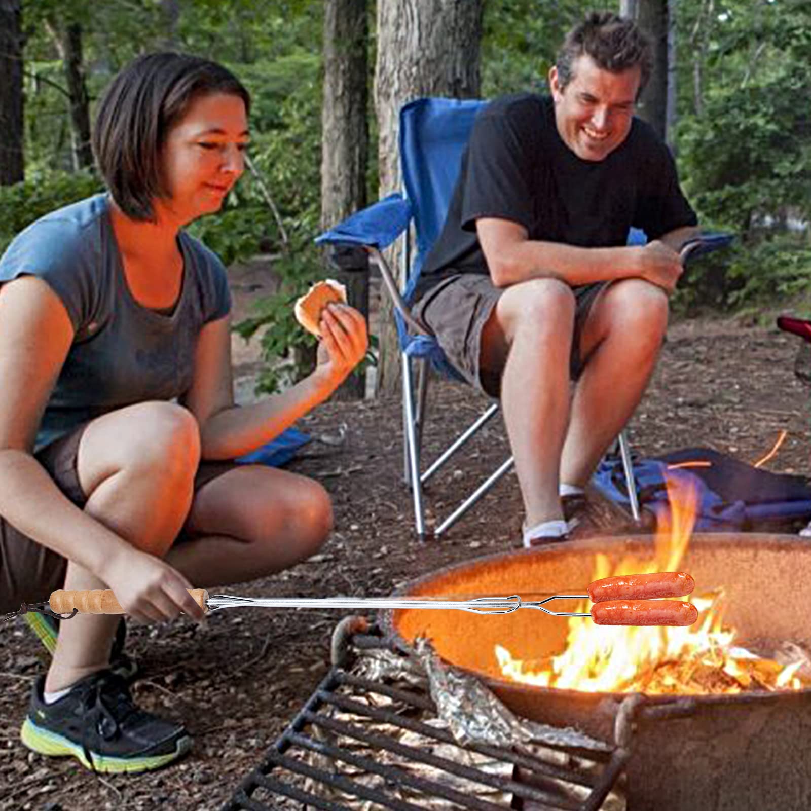 Hengi 6 Pack Marshmallow Roasting Sticks, 30'' Extendable Long Smores Sticks, Hot Dog Sticks For Campfire, Telescoping Heavy Dut