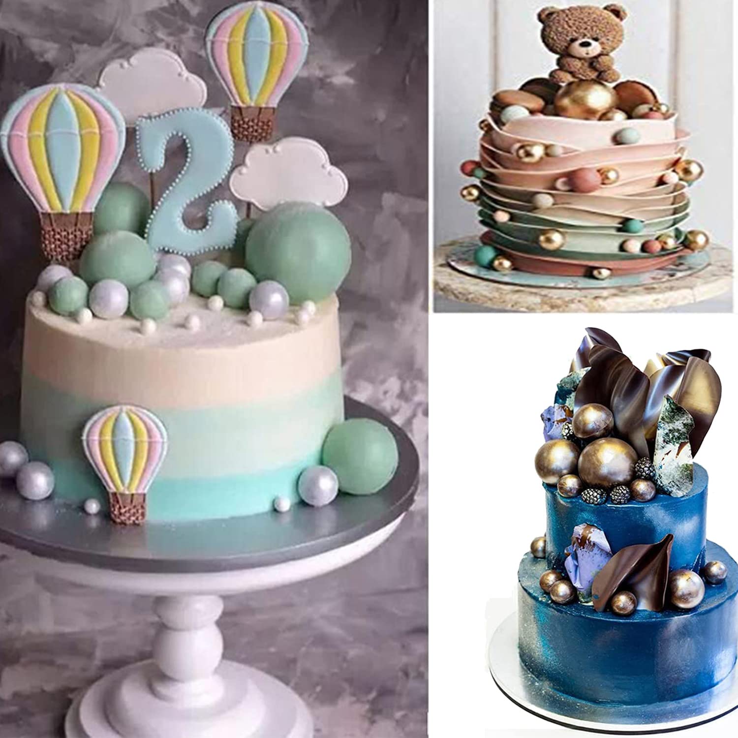 Mujiang Pearl Silicone Mold Semi Sphere 3D Chocolate Molds For Fondant Cake Decorating Set Of 2