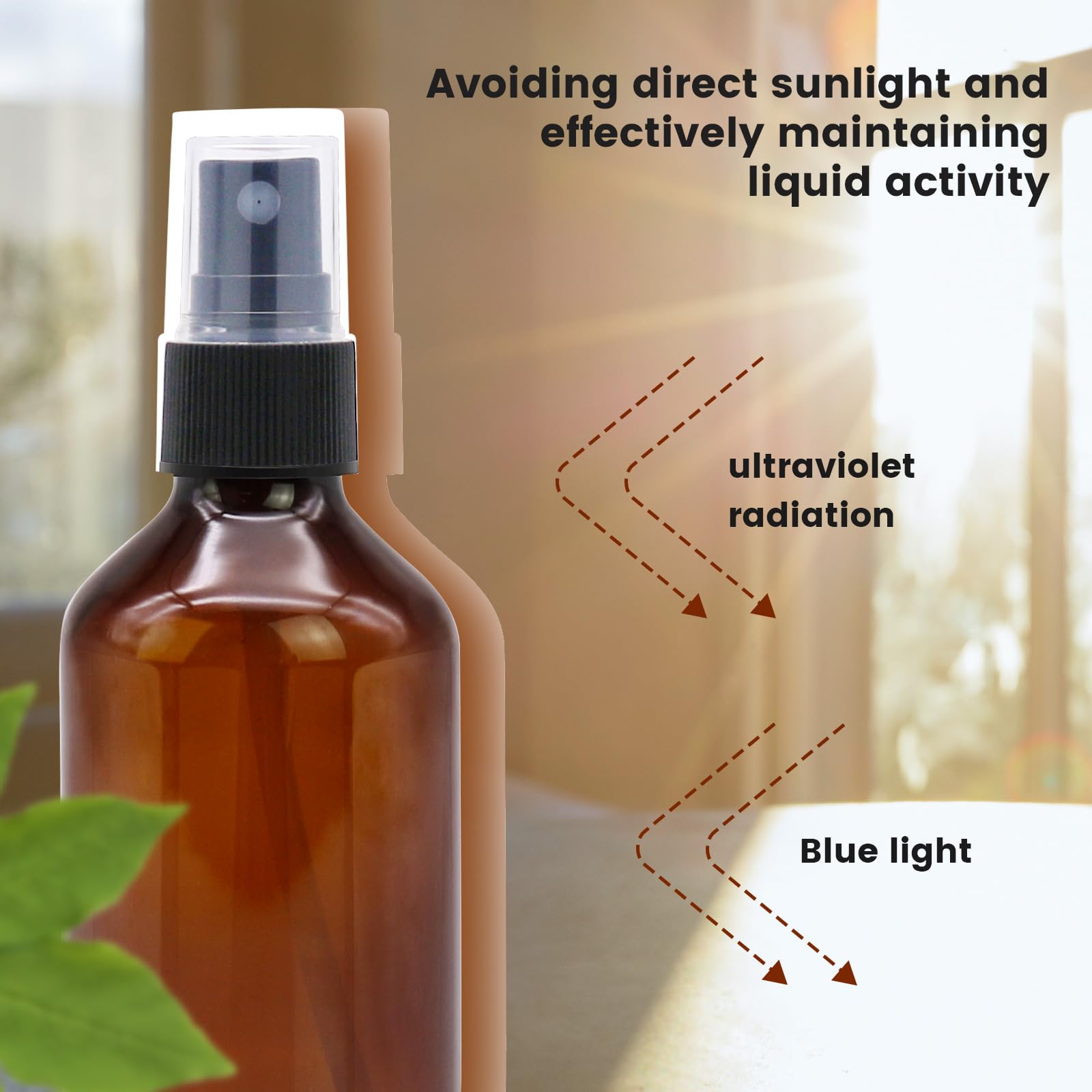 Trendbox 24 Pack 3.4Oz Amber Spray Bottles, Small Fine Mist Mister Plastic Travel Bottles, Empty Bottles Set For Essential Oils