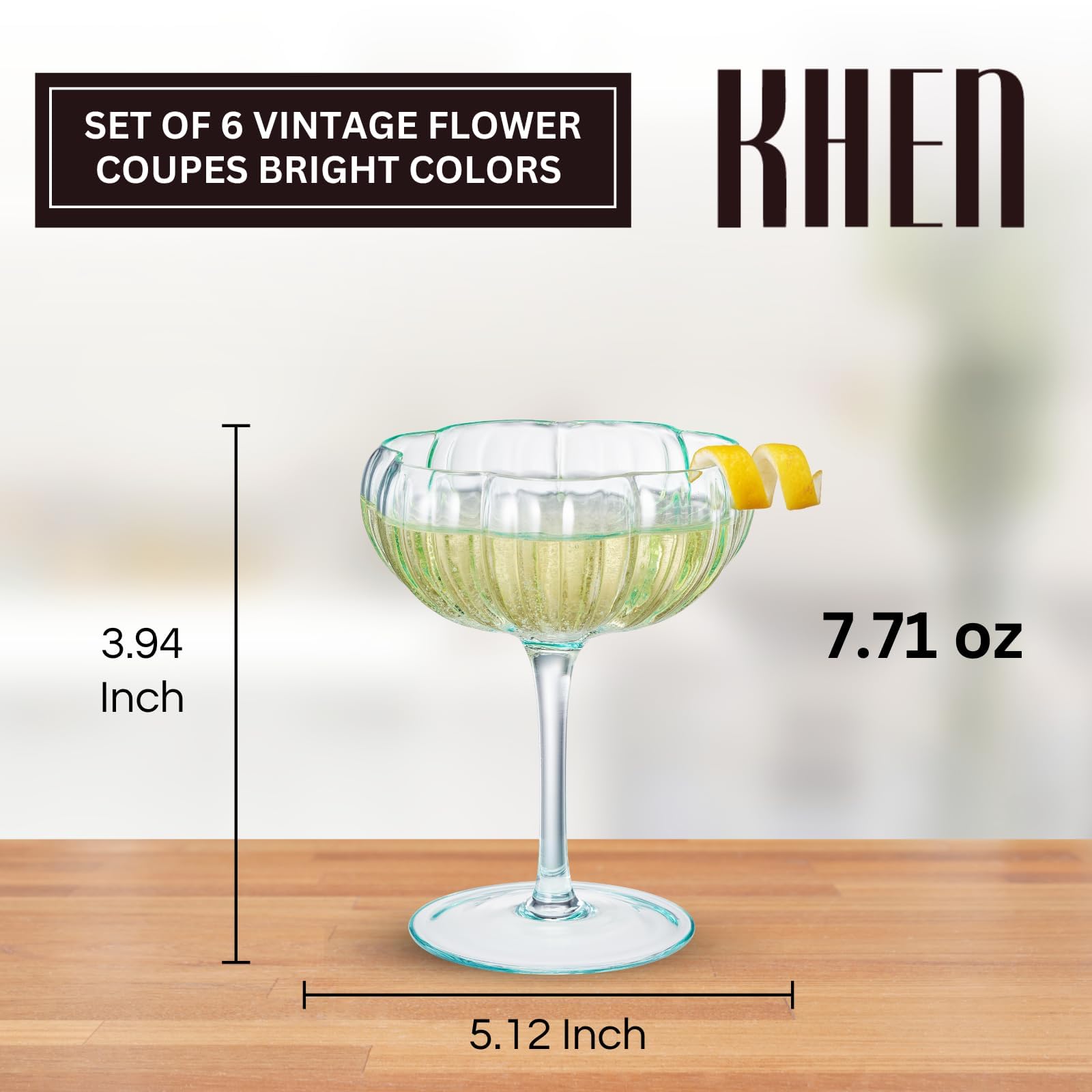 Flower Coupe Cocktail Glasses | Set of 6 | Bright Colors